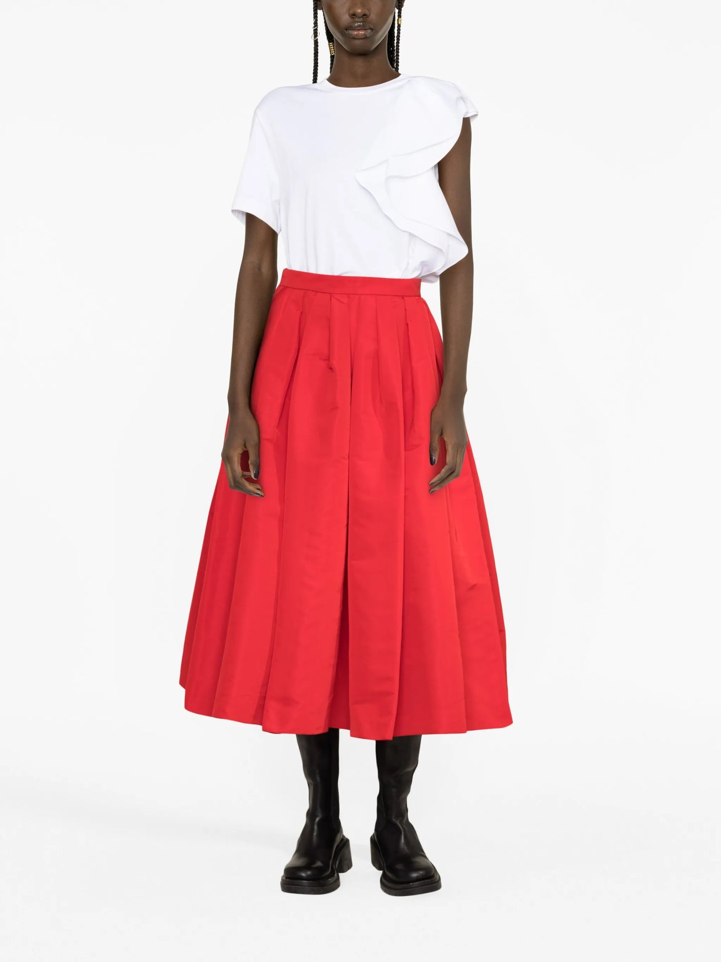 pleated faille midi skirt