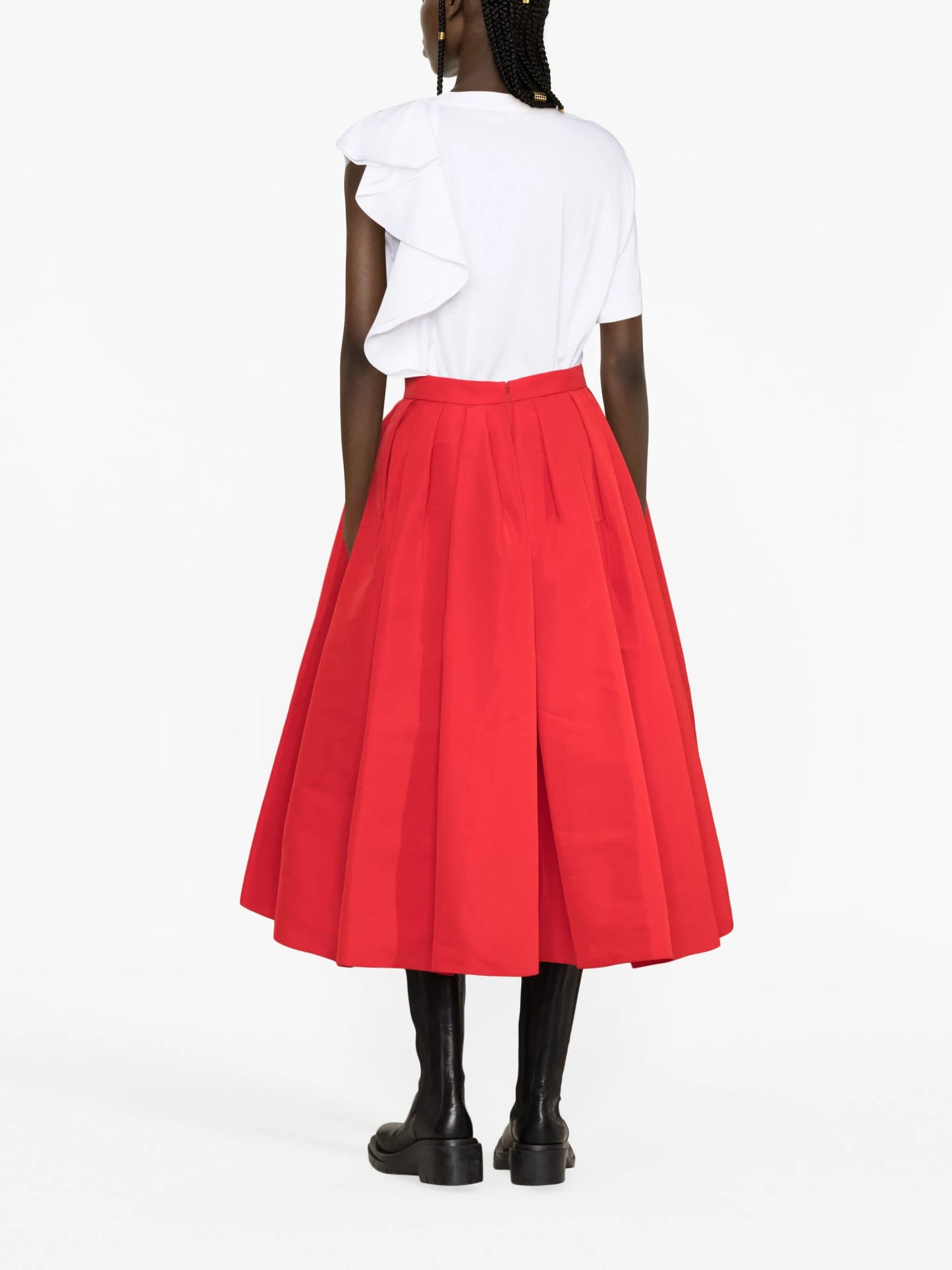 pleated faille midi skirt