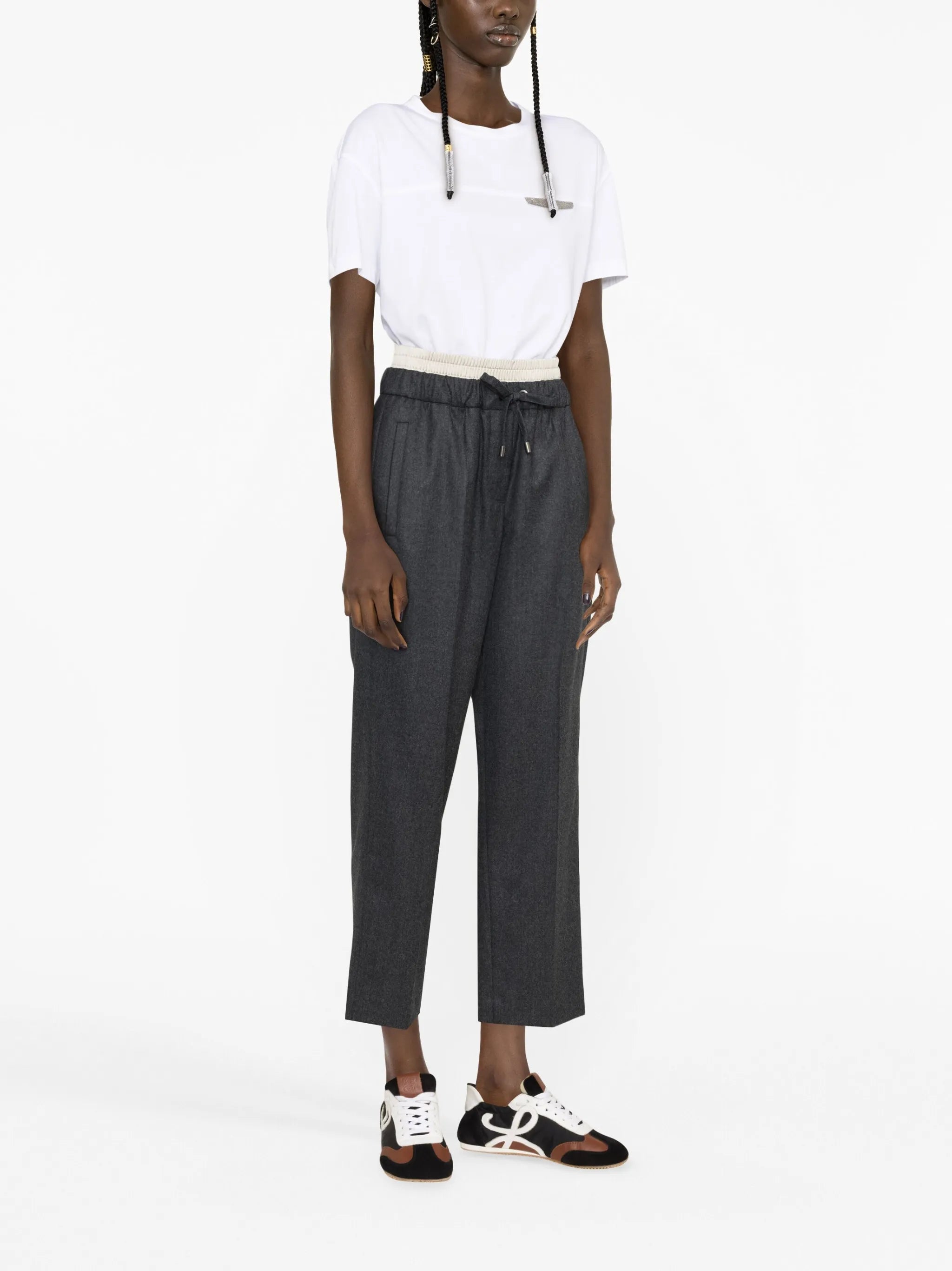 drawstring tailored virgin wool trousers