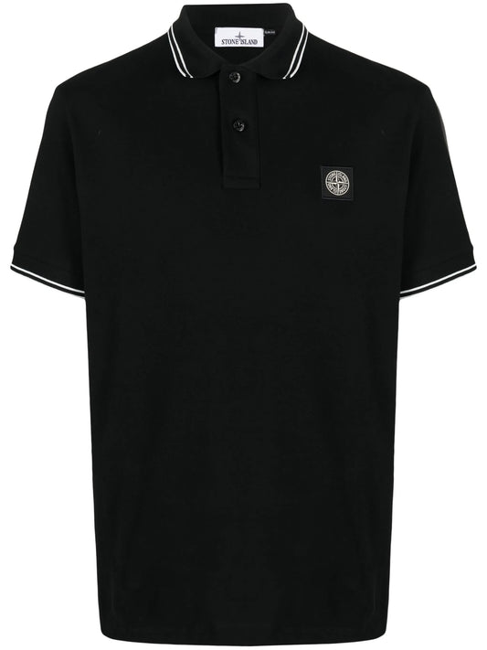 Compass-patch cotton polo shirt