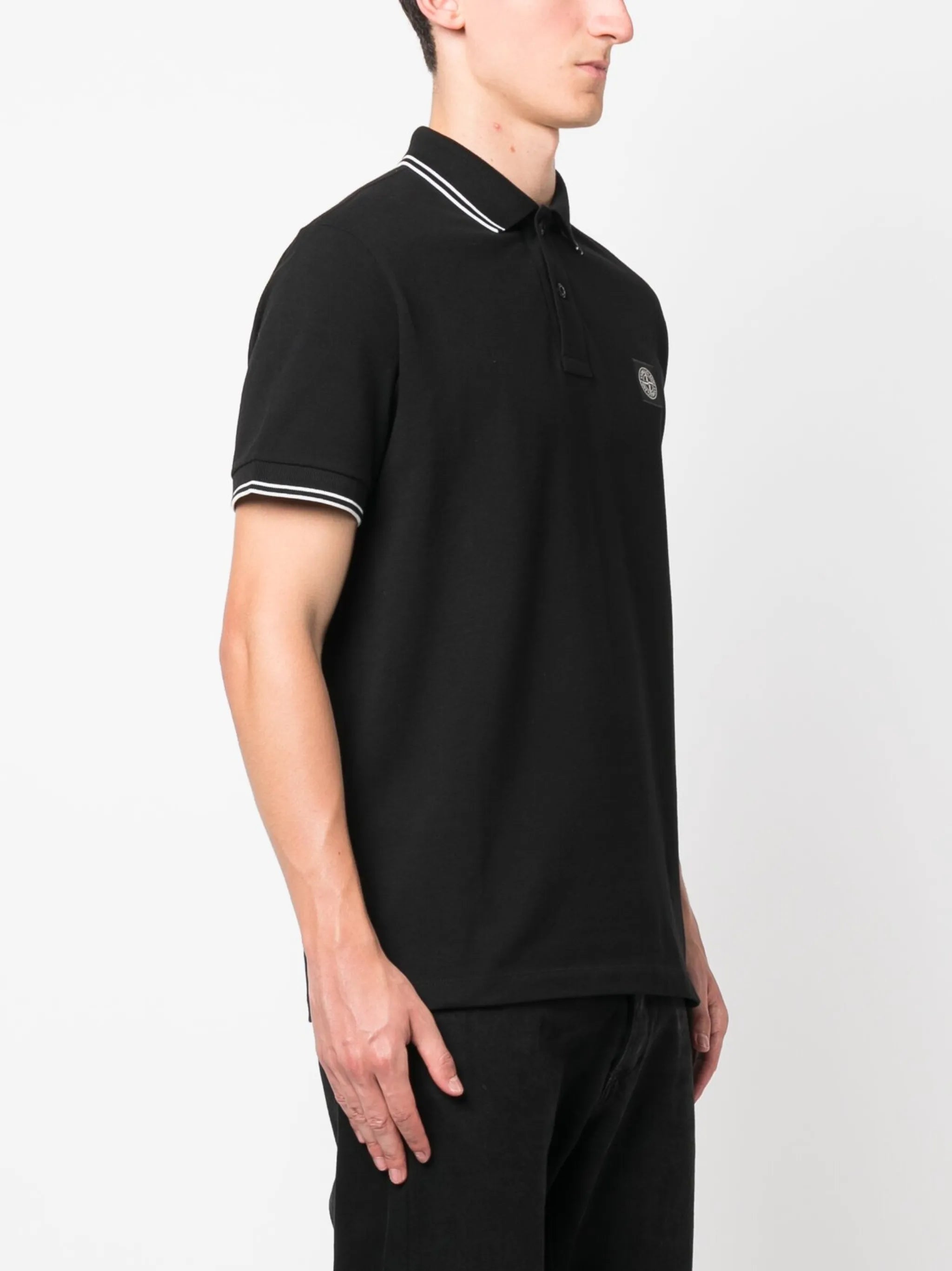 Compass-patch cotton polo shirt