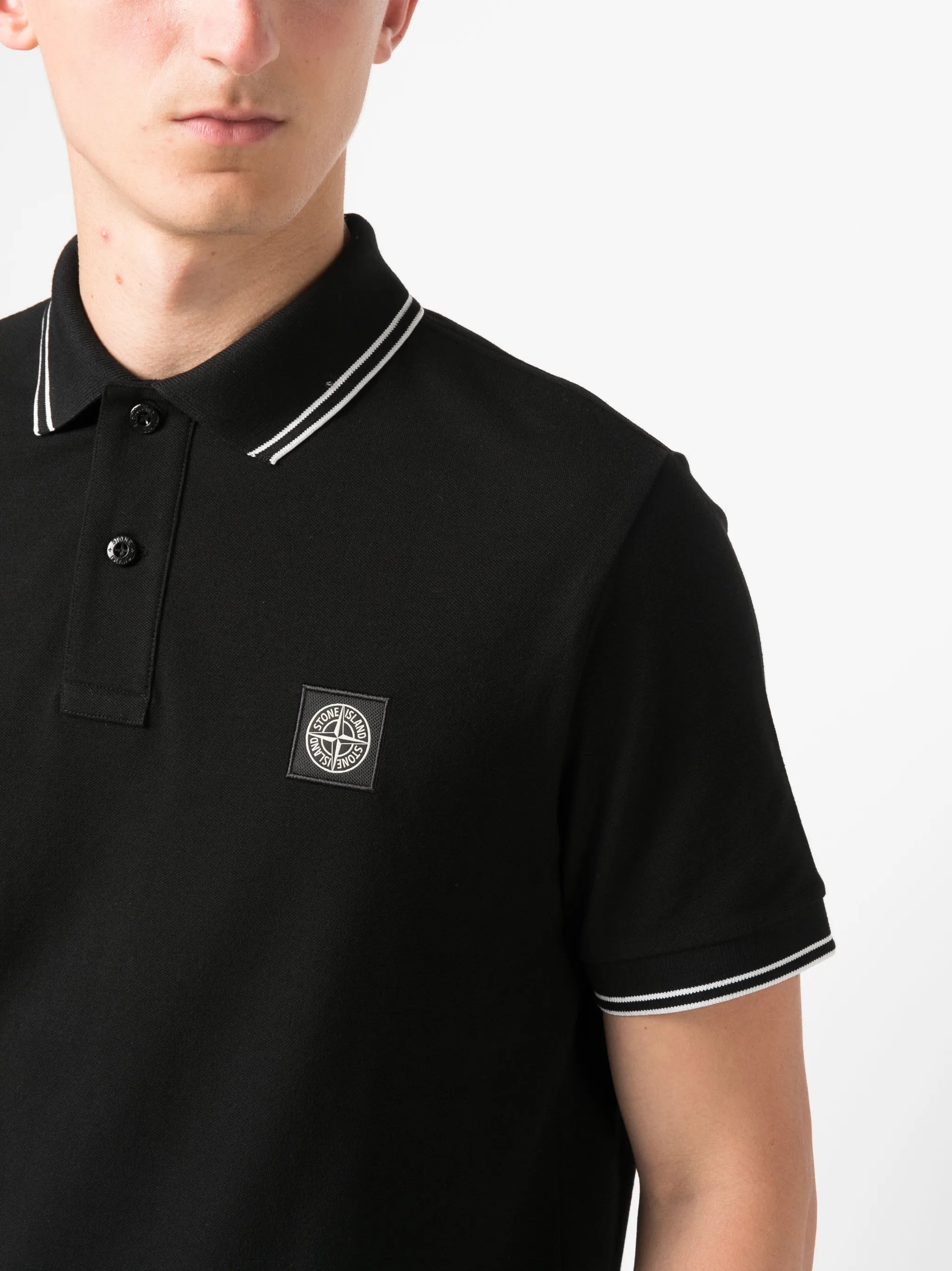 Compass-patch cotton polo shirt