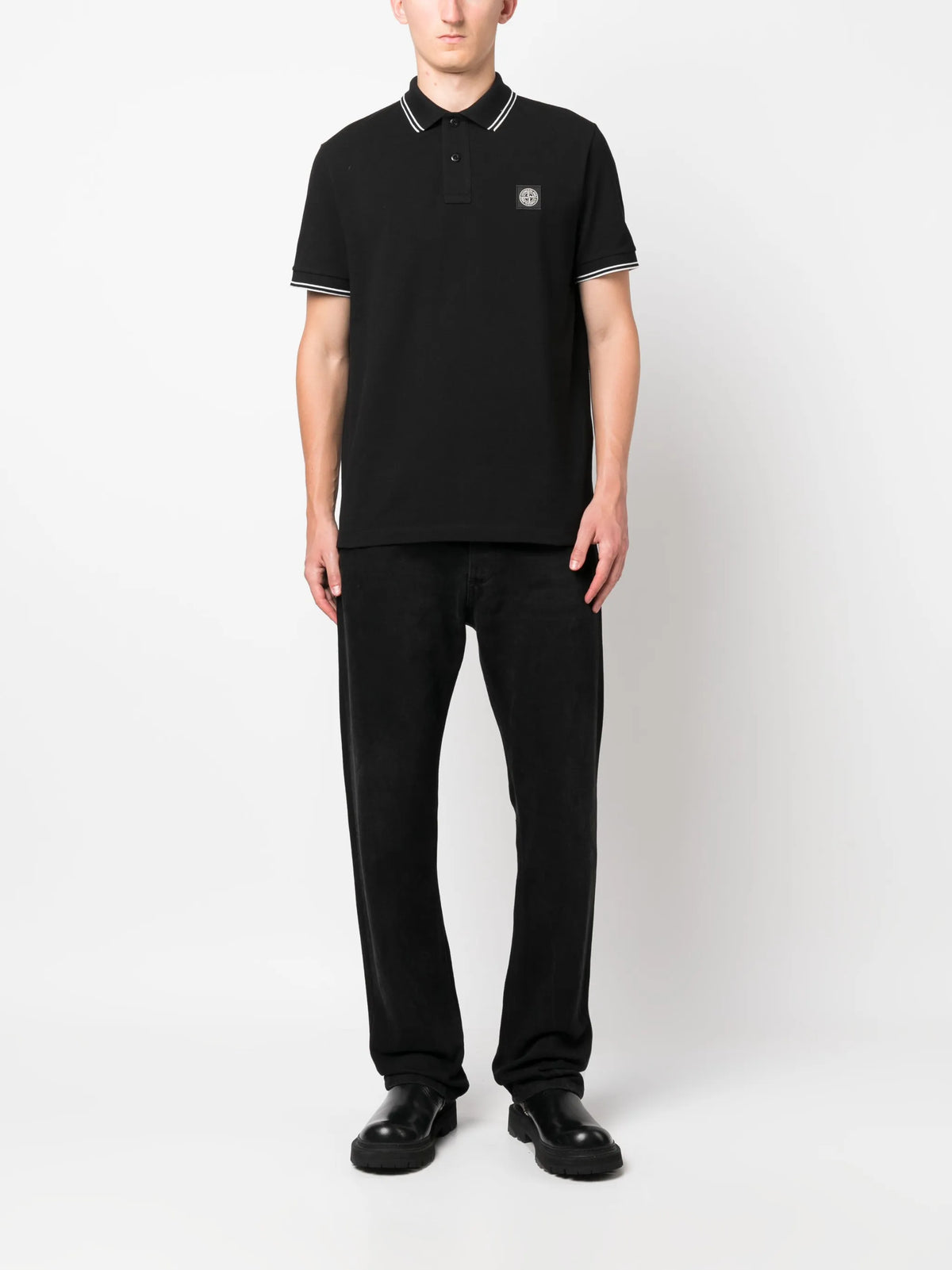 Compass-patch cotton polo shirt