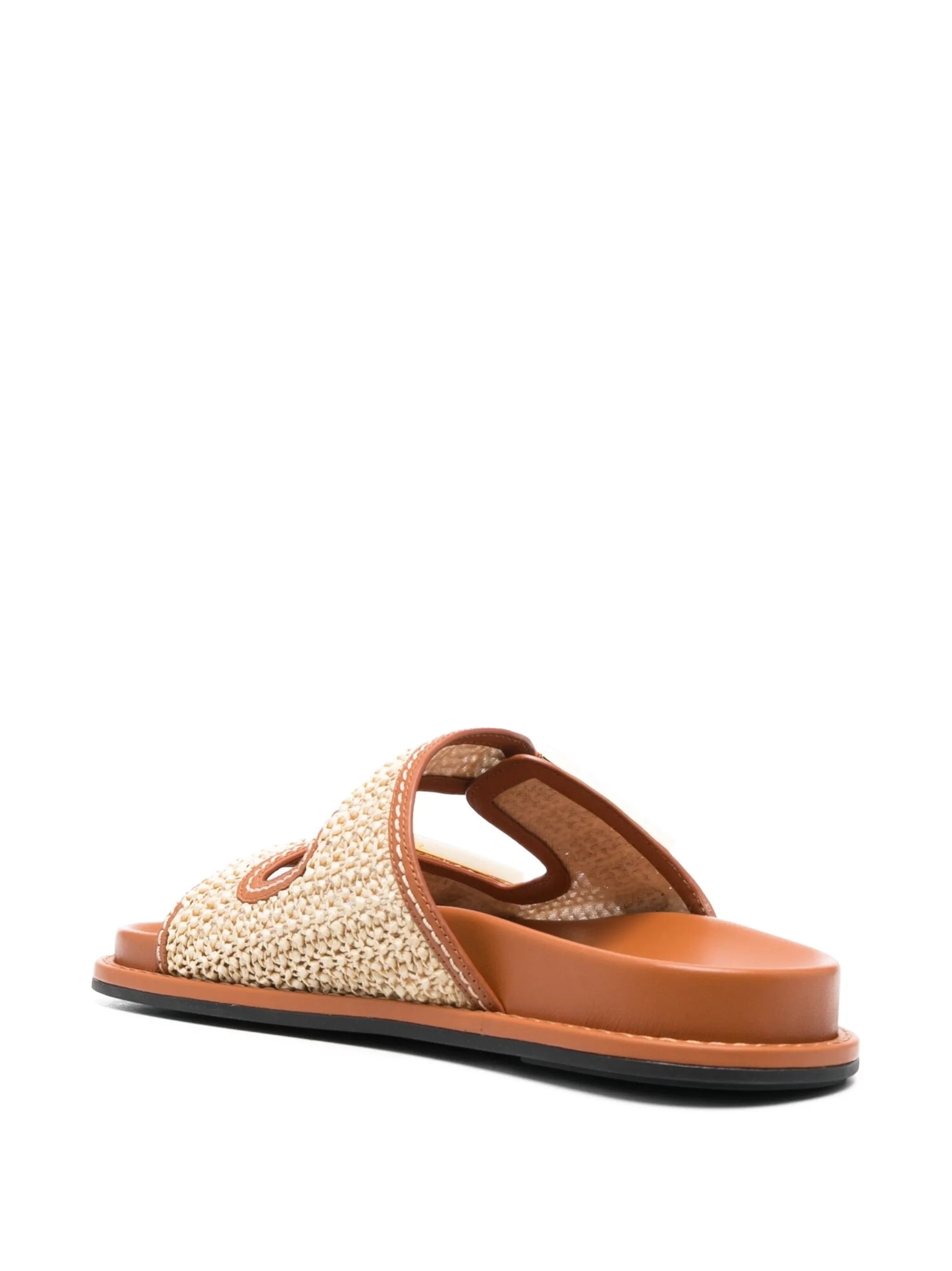 FF logo-buckle raffia-strap slides