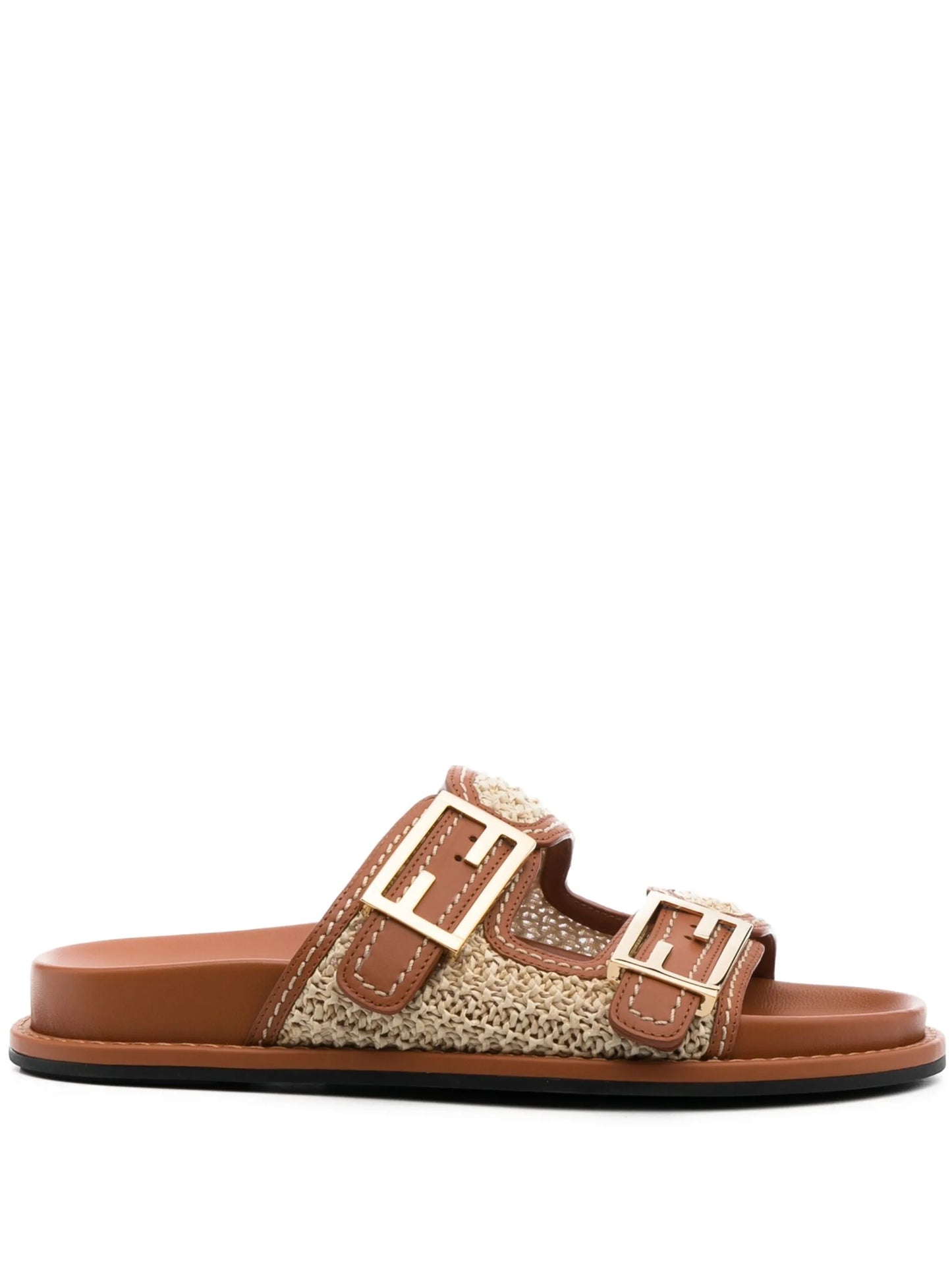 FF logo-buckle raffia-strap slides