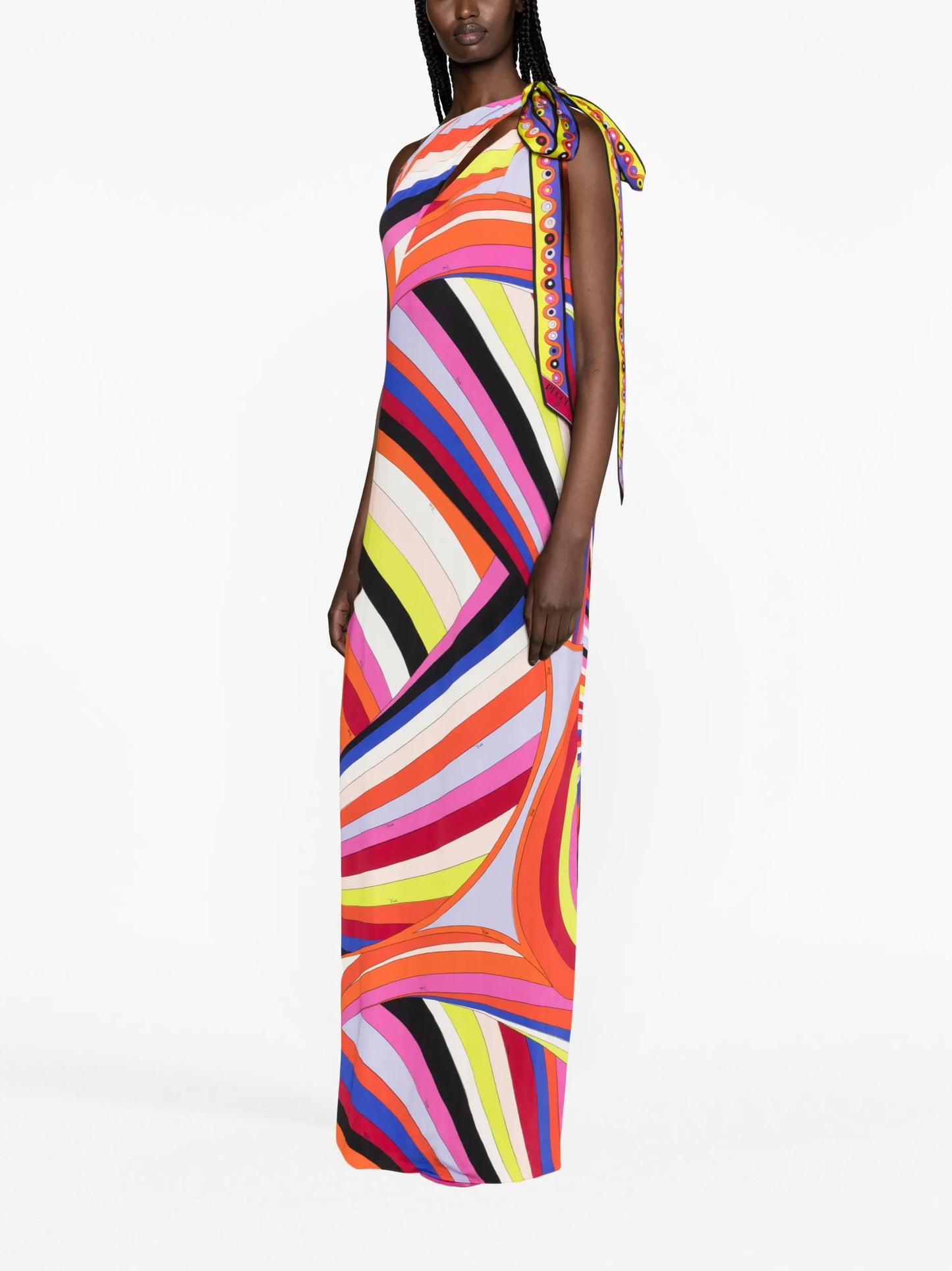 Iride-print one-shoulder maxi dress