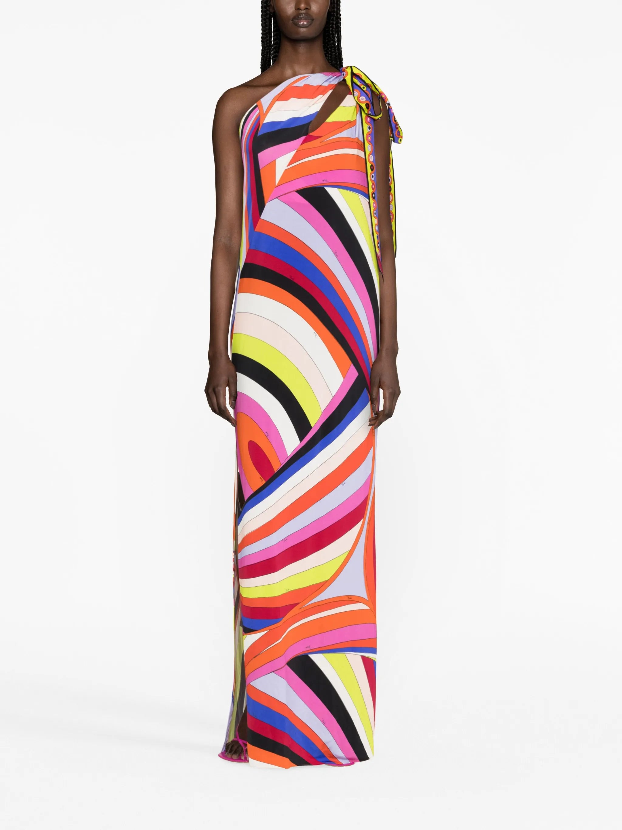 Iride-print one-shoulder maxi dress