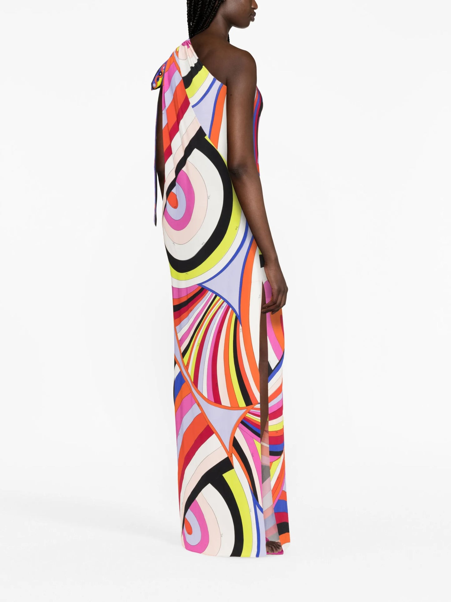 Iride-print one-shoulder maxi dress