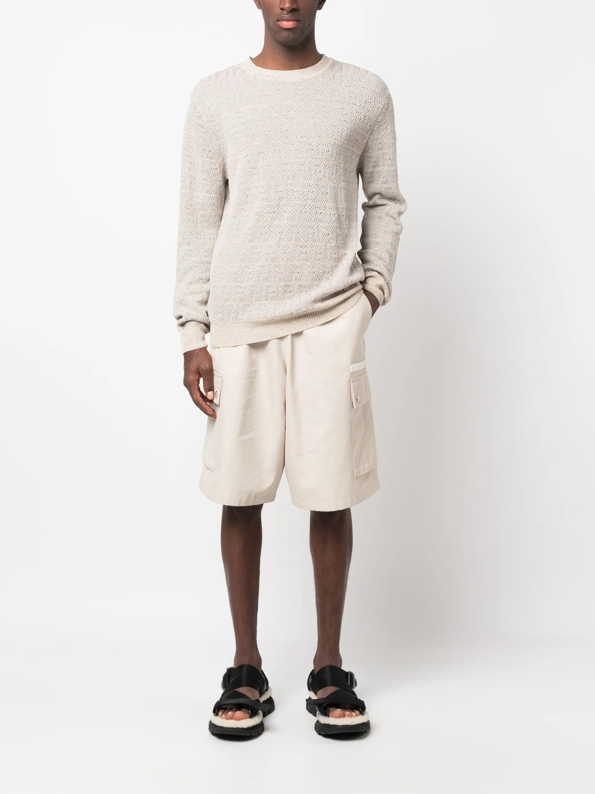 FF-motif cotton-linen blend sweater