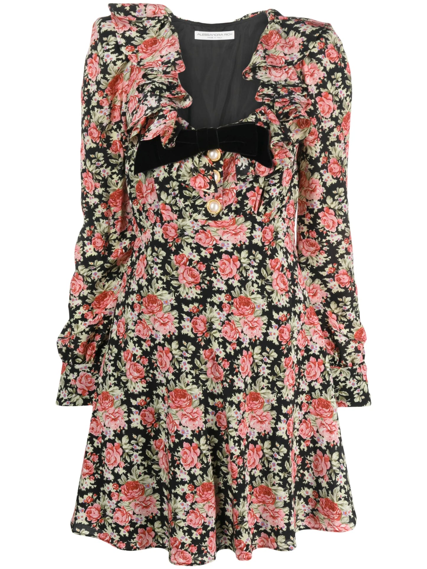 rose-print silk minidress