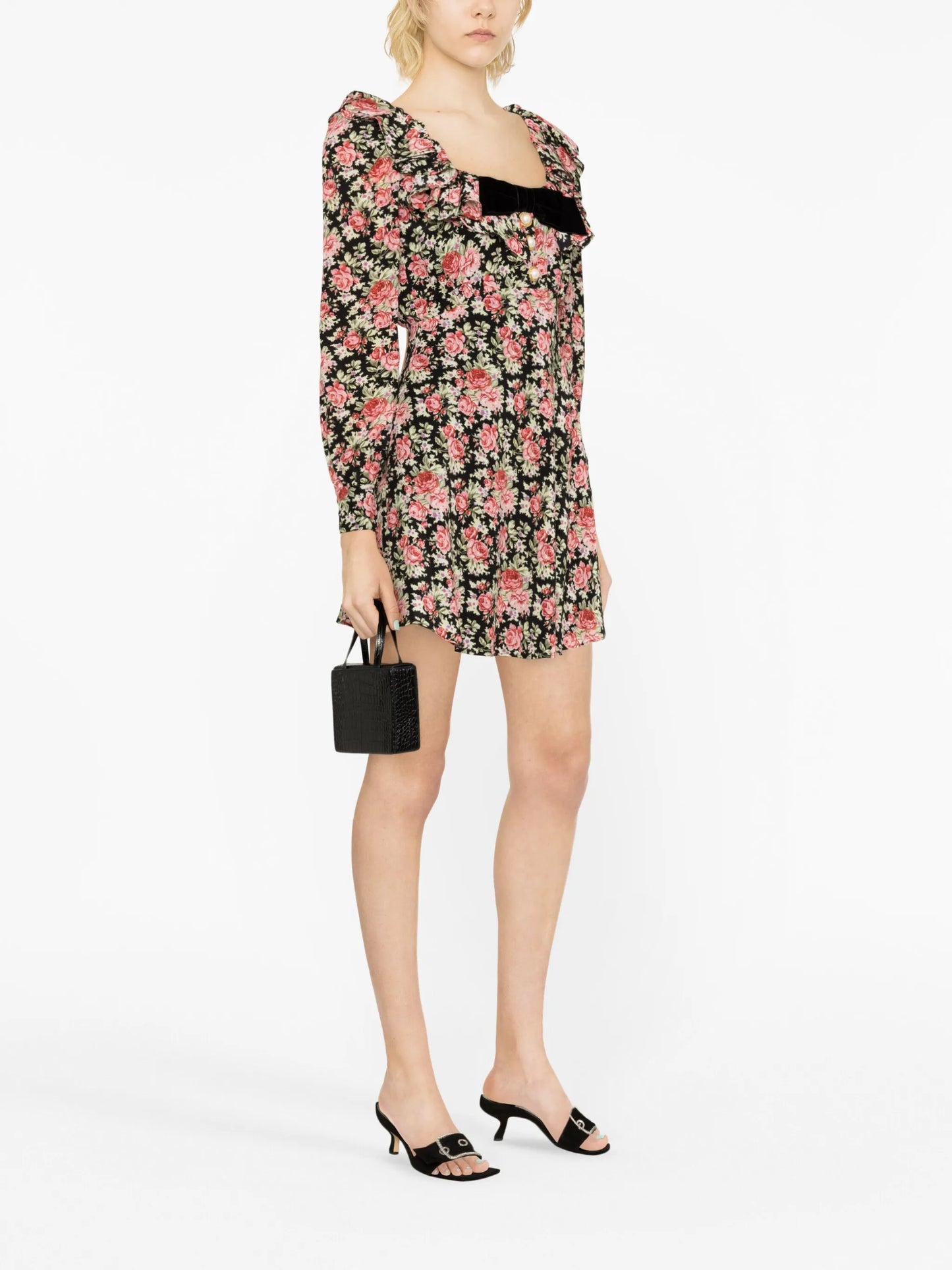 rose-print silk minidress