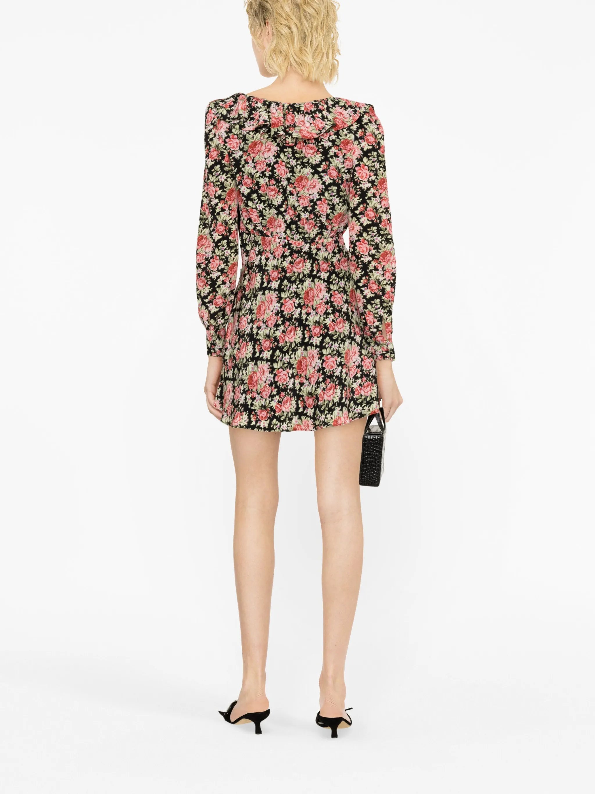 rose-print silk minidress