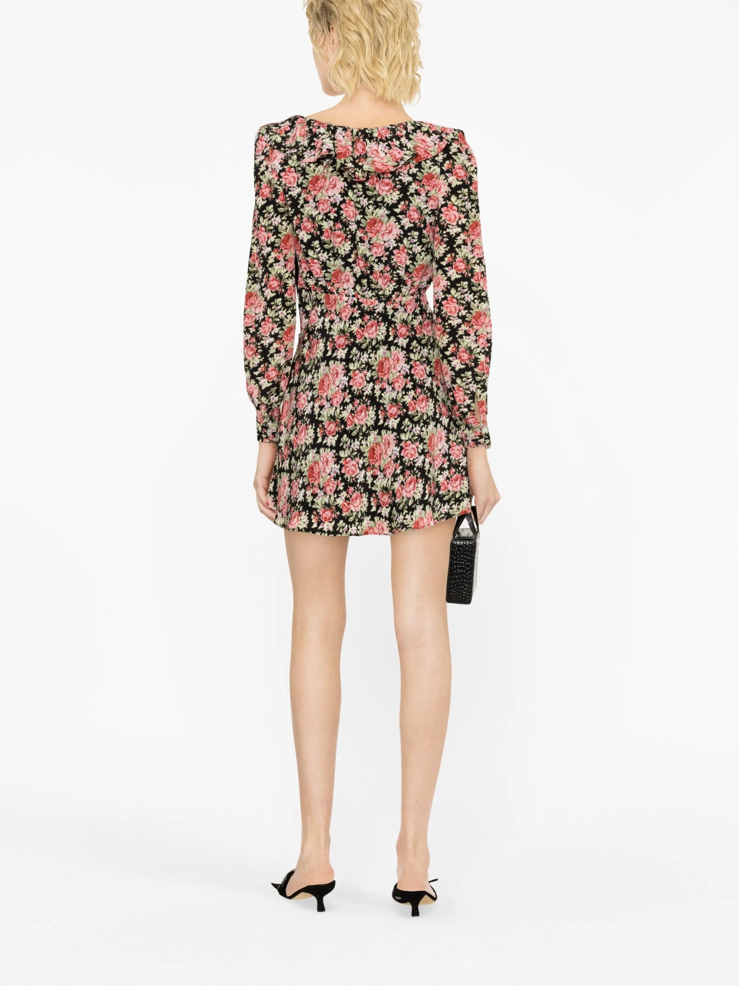 rose-print silk minidress