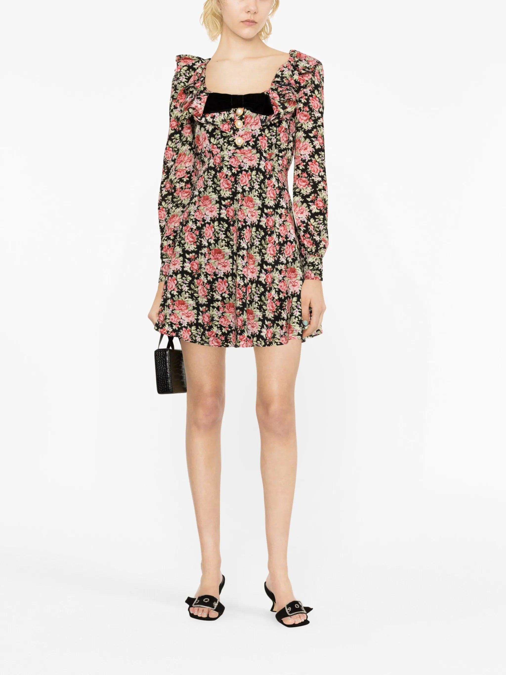 rose-print silk minidress