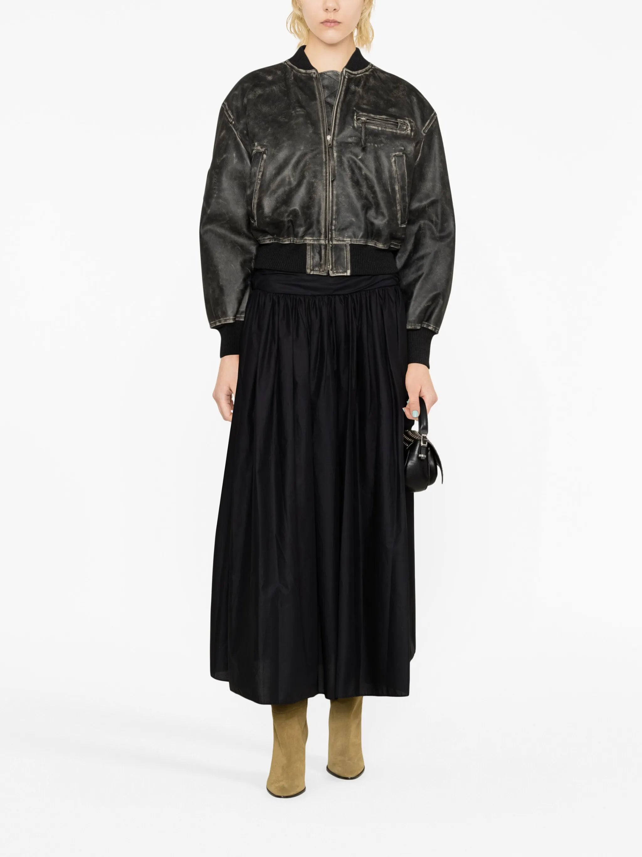 distressed-effect leather jacket