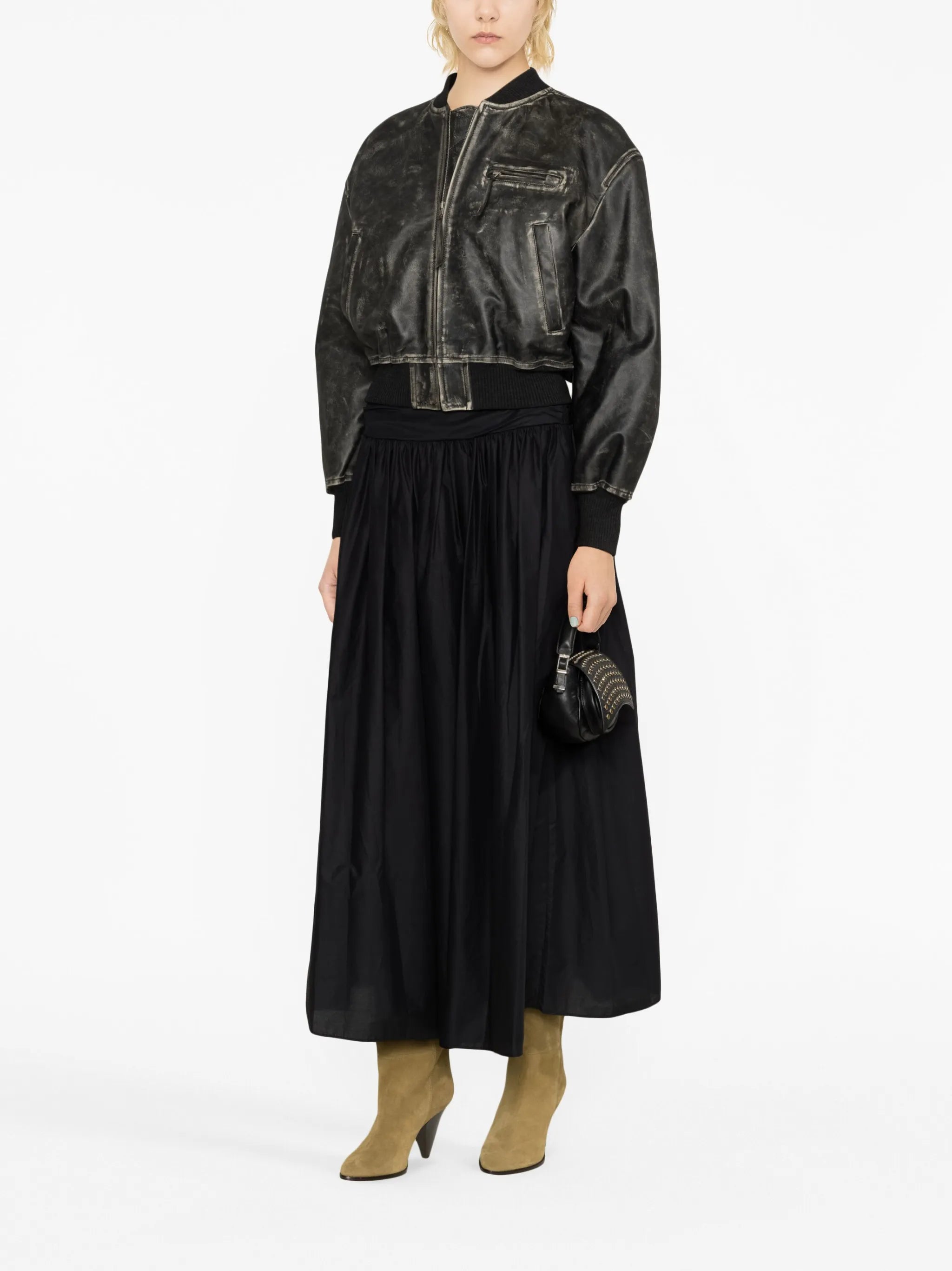 distressed-effect leather jacket