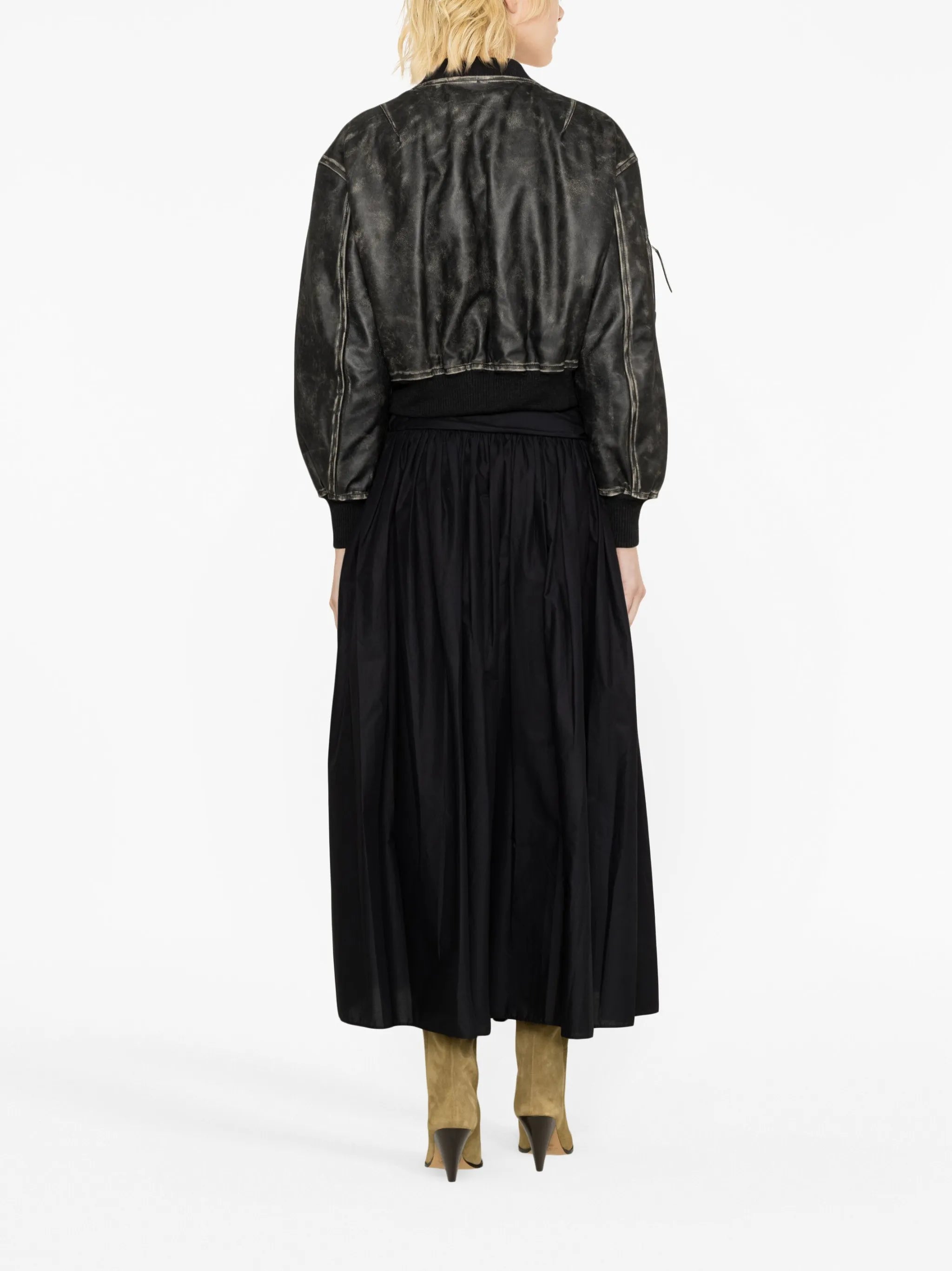 distressed-effect leather jacket