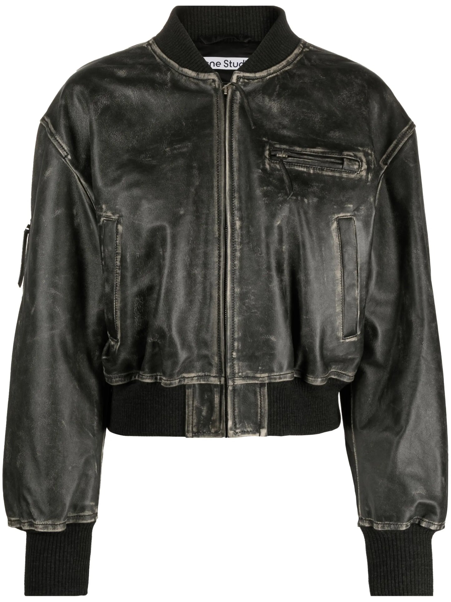distressed-effect leather jacket