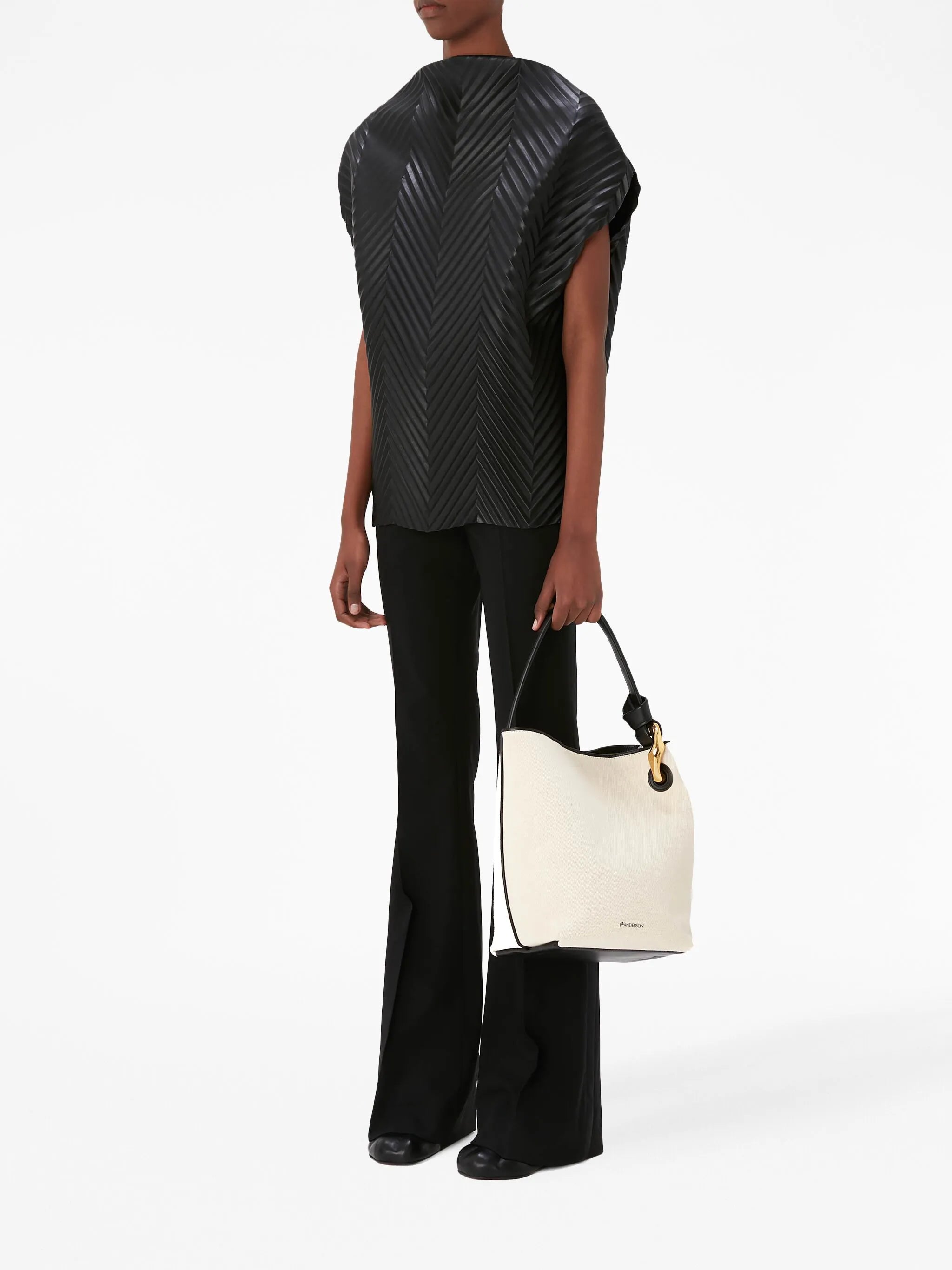 canvas leather-trim bucket bag