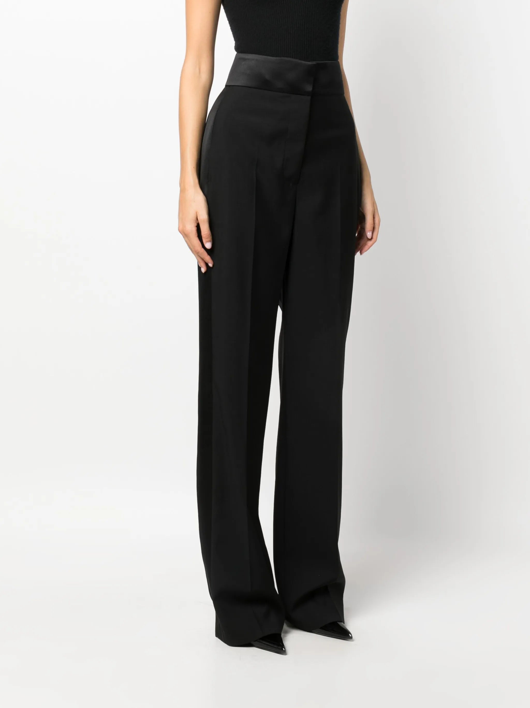 satin-trim wool trousers