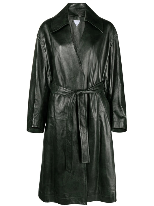 belted leather coat