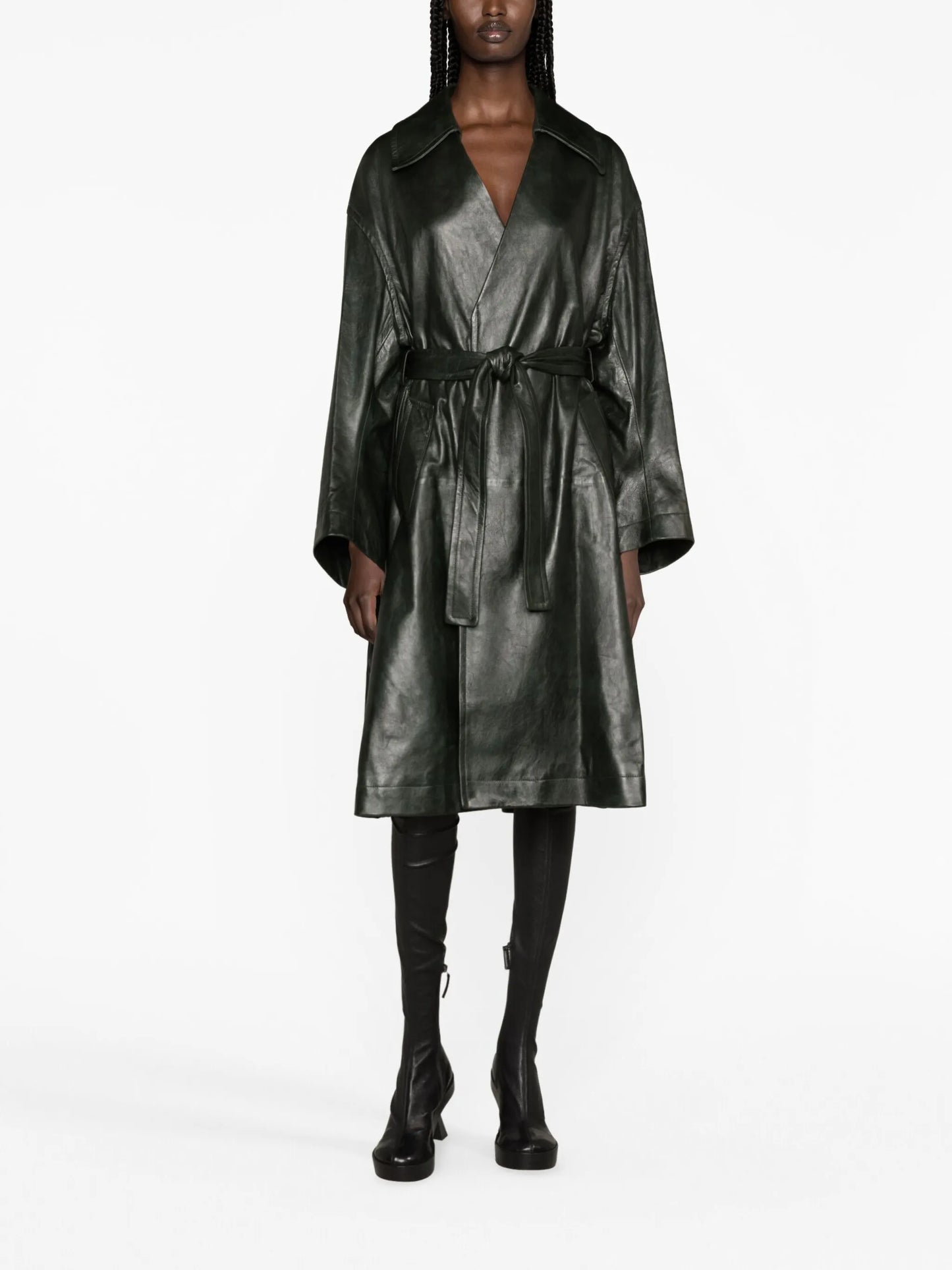 belted leather coat