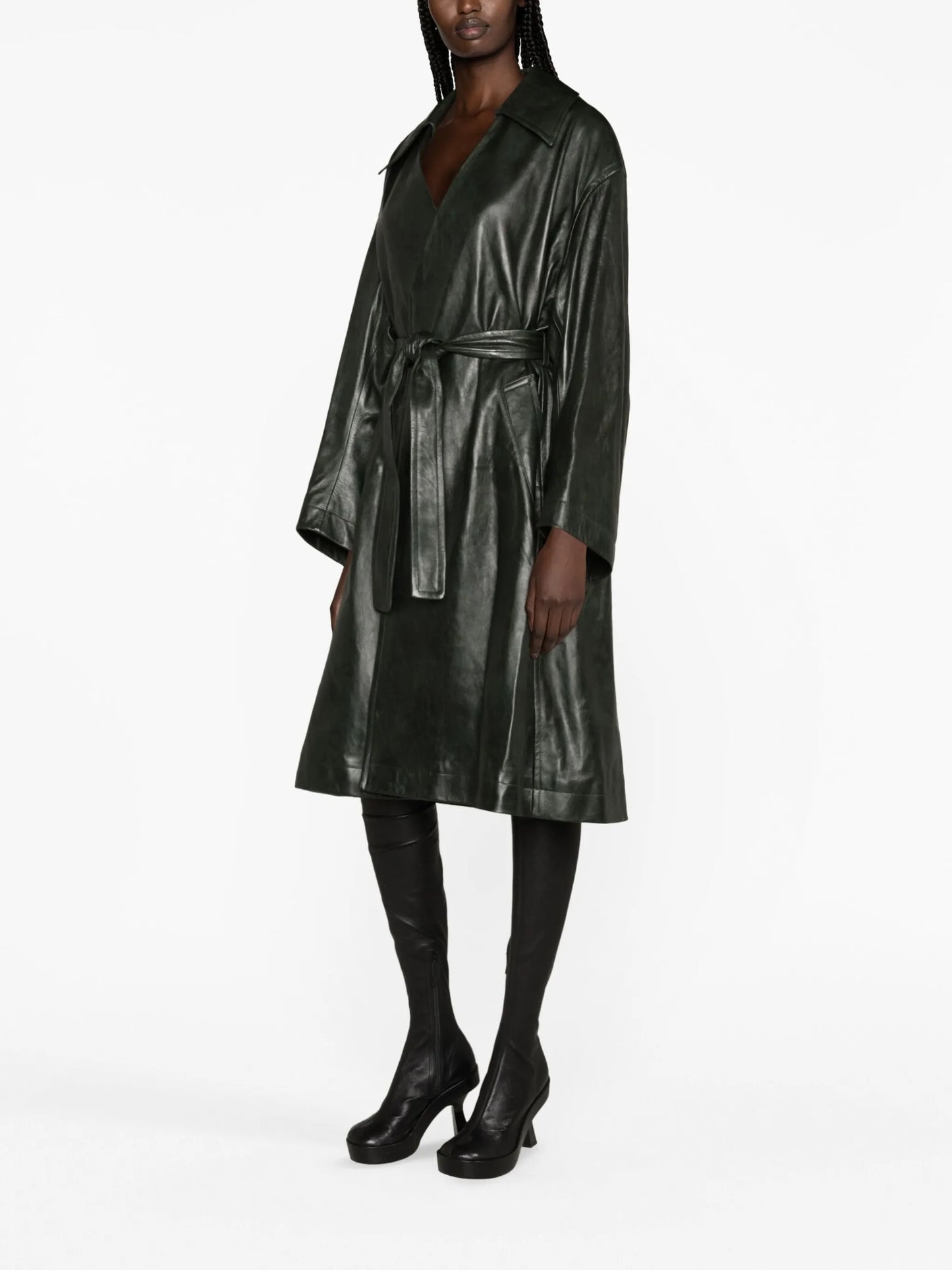 belted leather coat