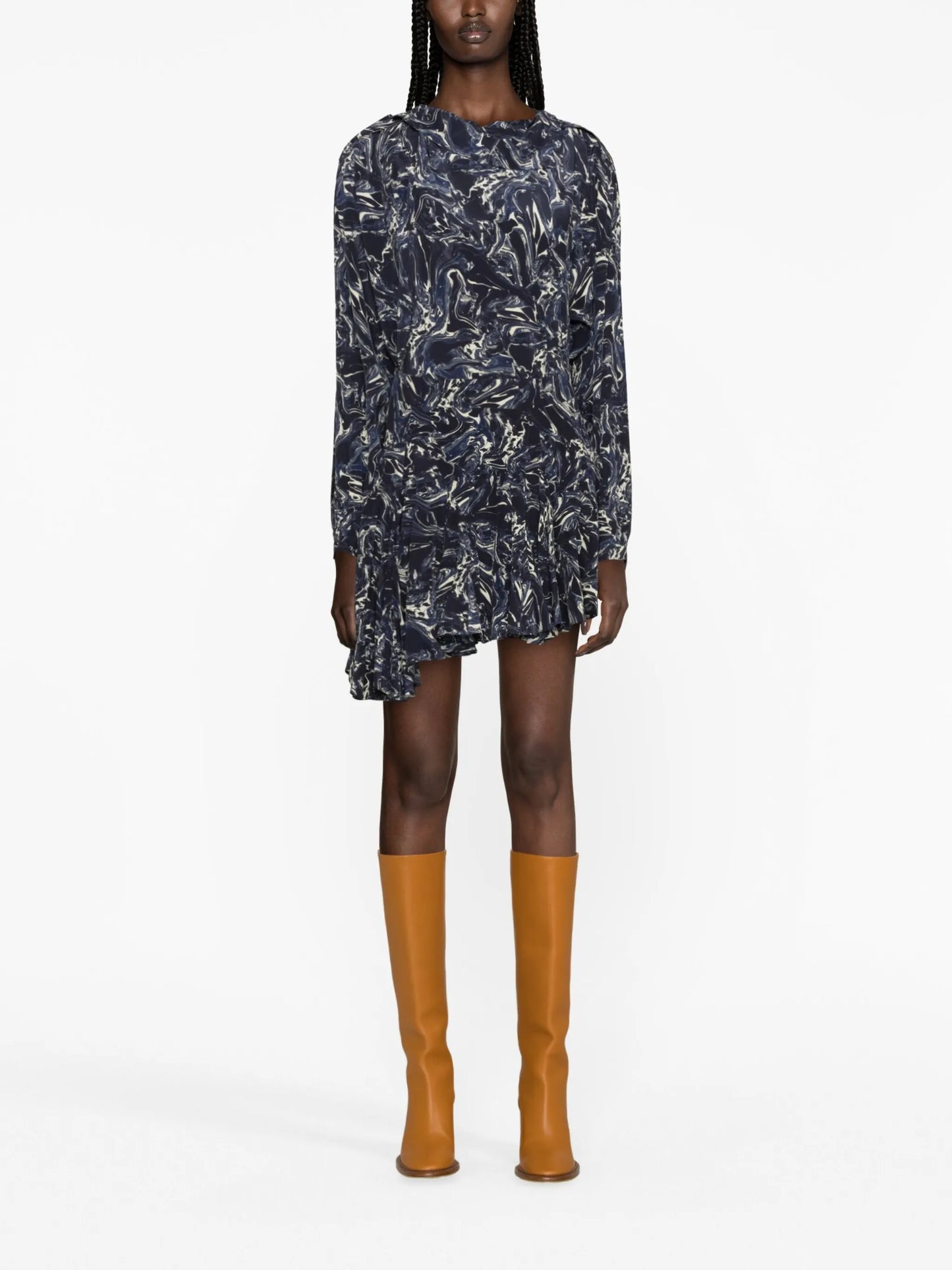 Teyana marble-print silk skirt