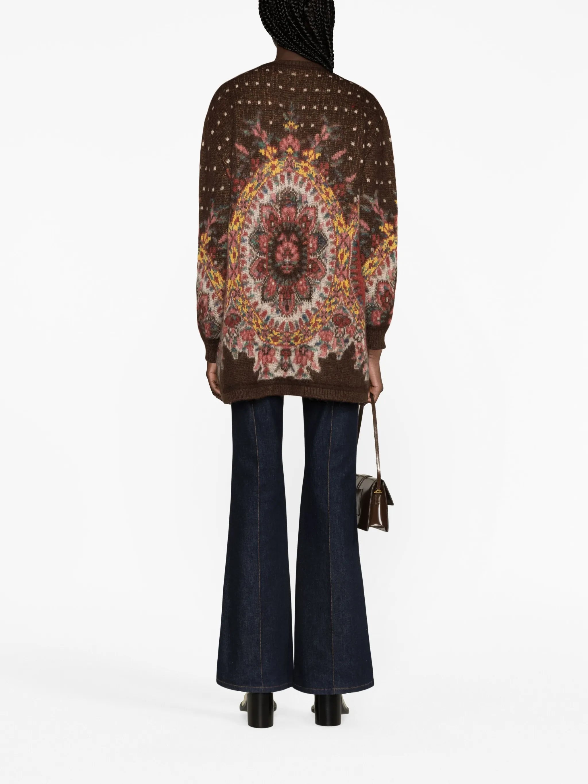 patterned-jacquard crew-neck cardigan