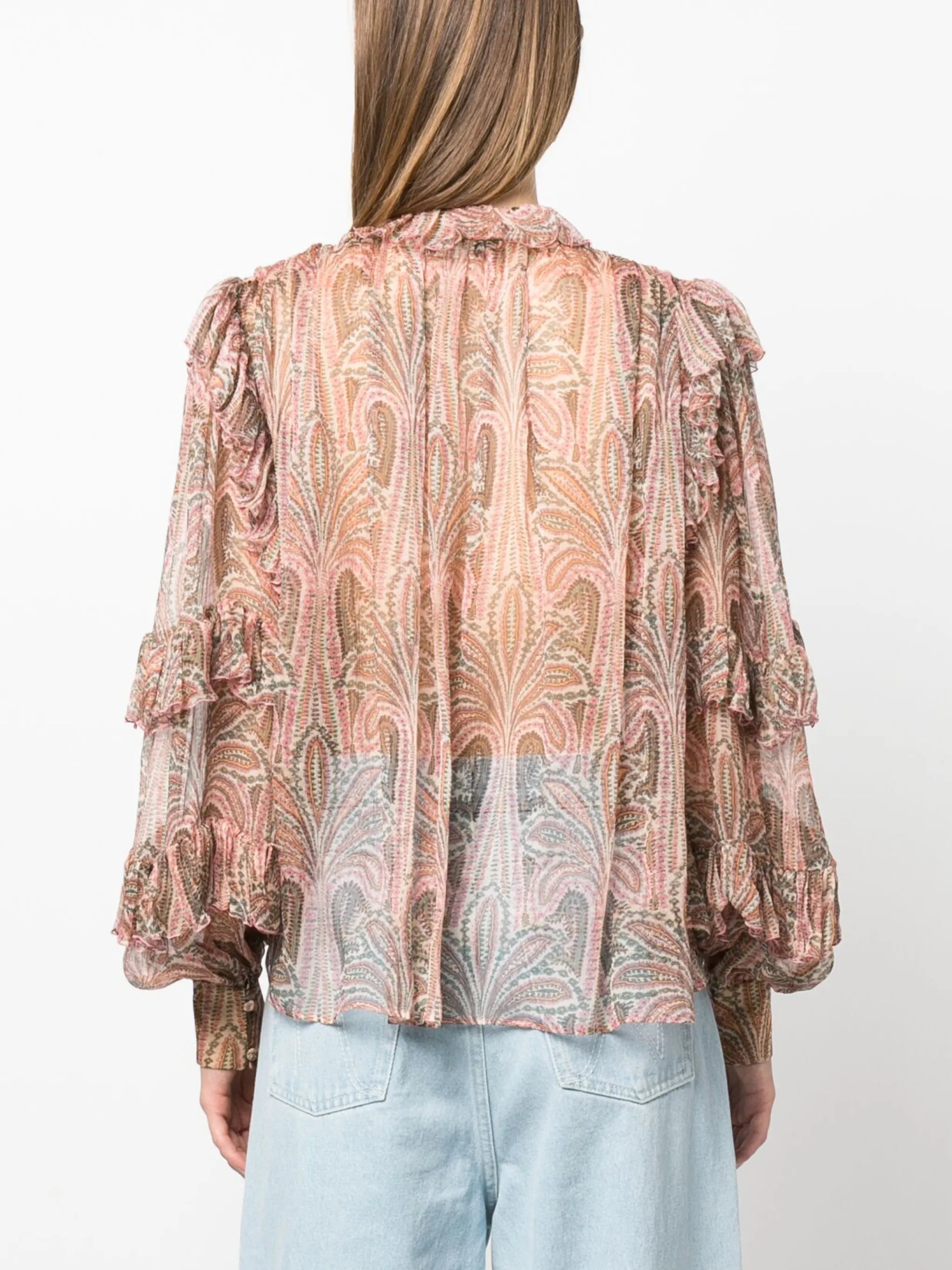 ruffled paisley-print silk blouse