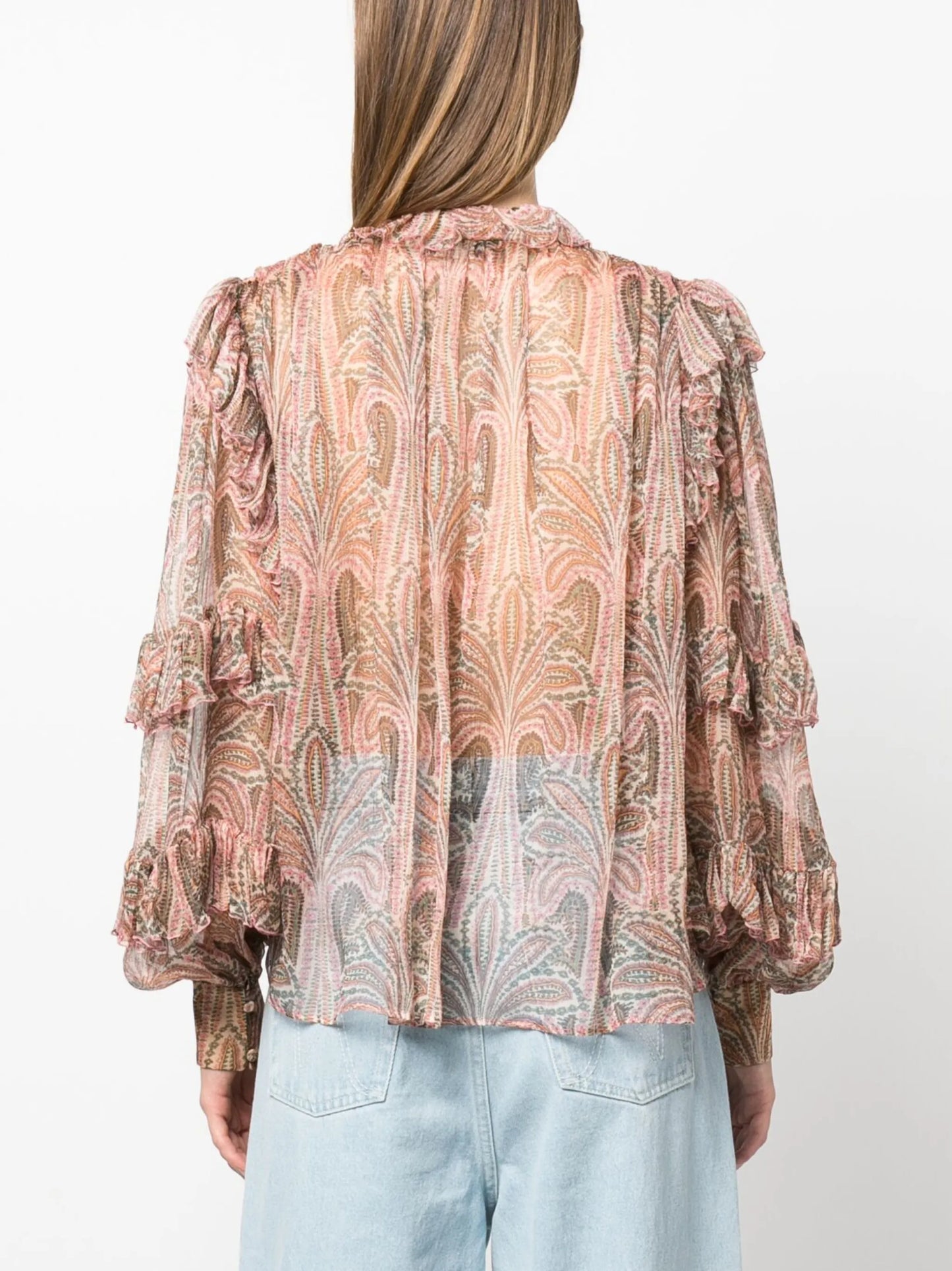 ruffled paisley-print silk blouse