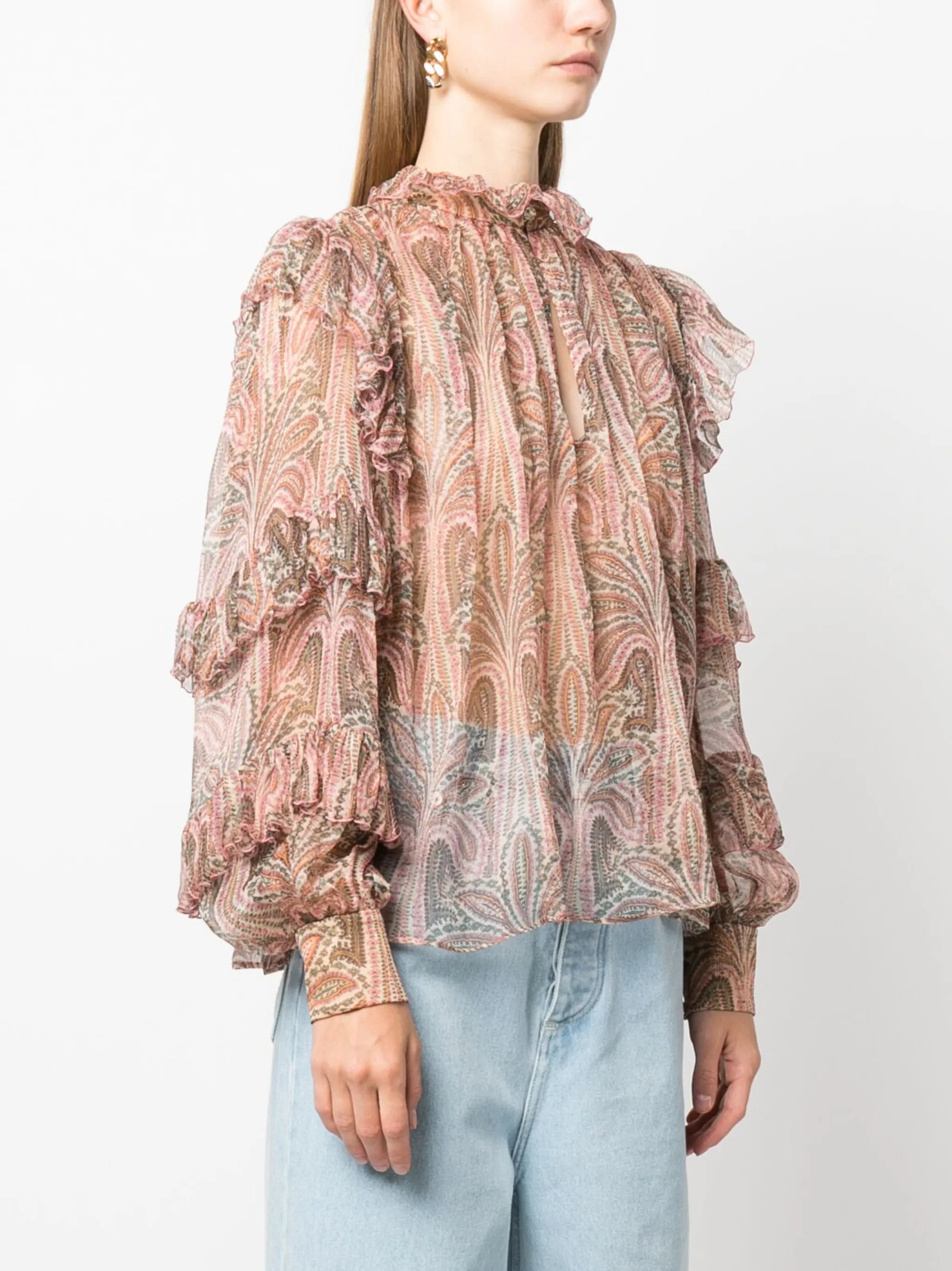 ruffled paisley-print silk blouse