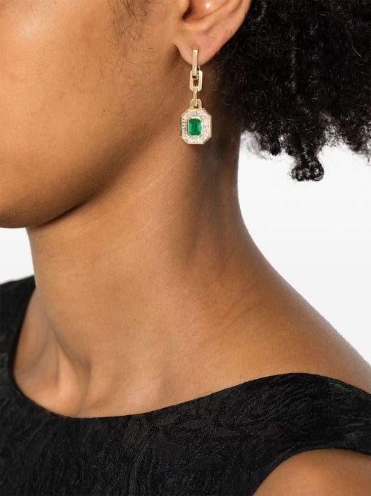 18K yellow gold emerald and diamond drop earrings
