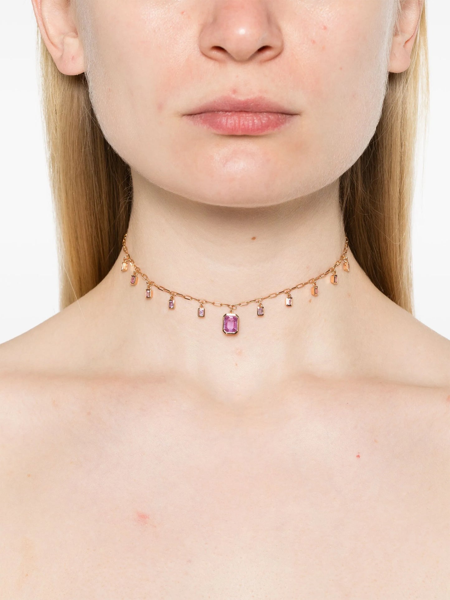18K rose gold pink sapphire choker necklace
