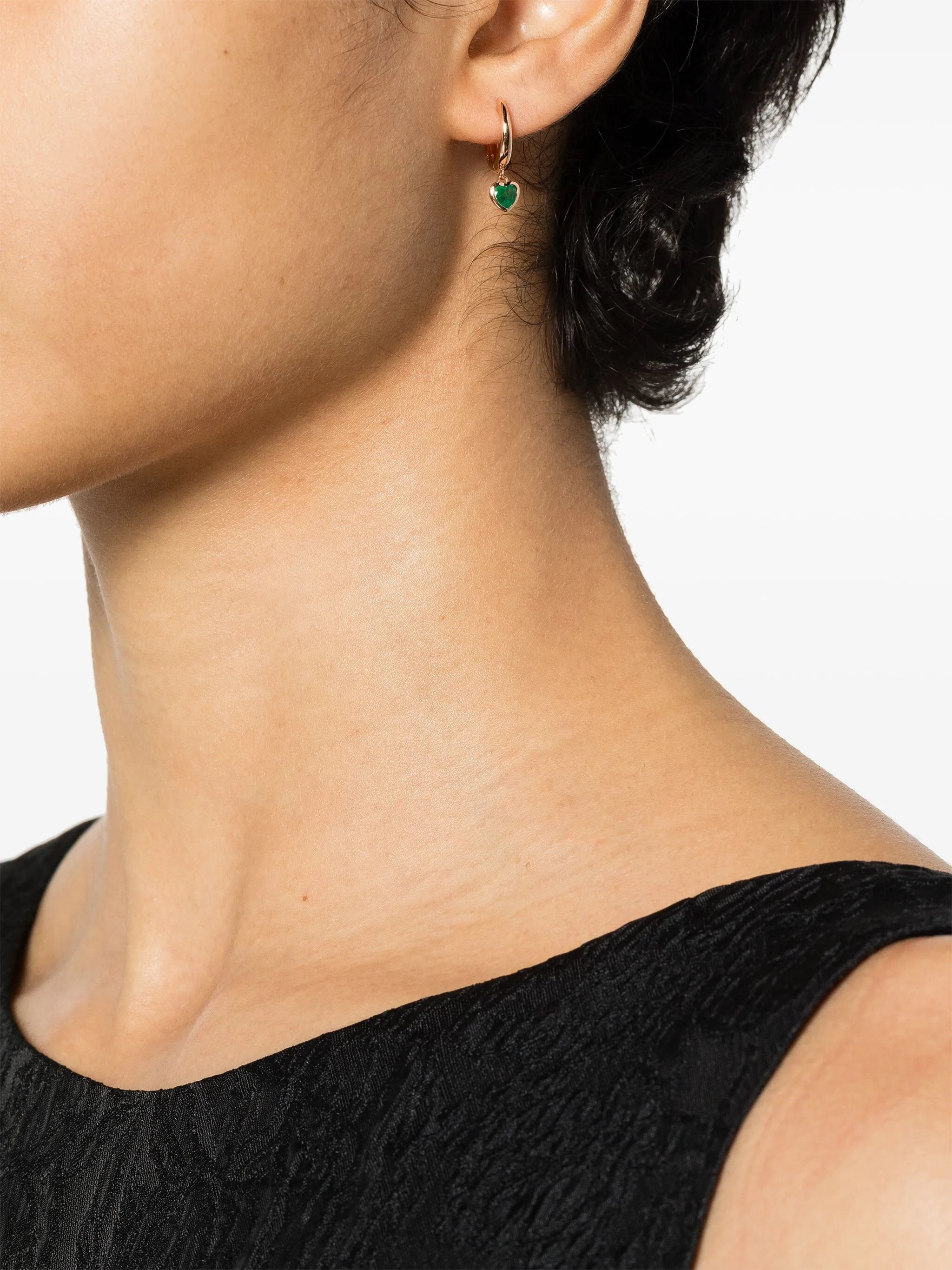 18K rose gold heart emerald single earring