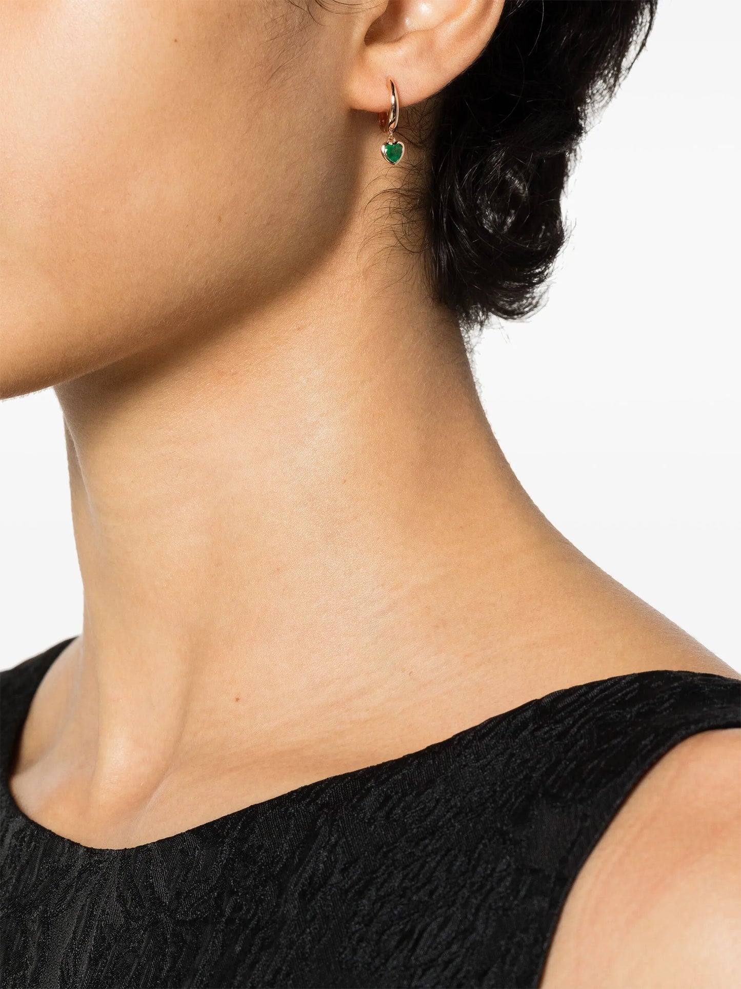 18K rose gold heart emerald single earring