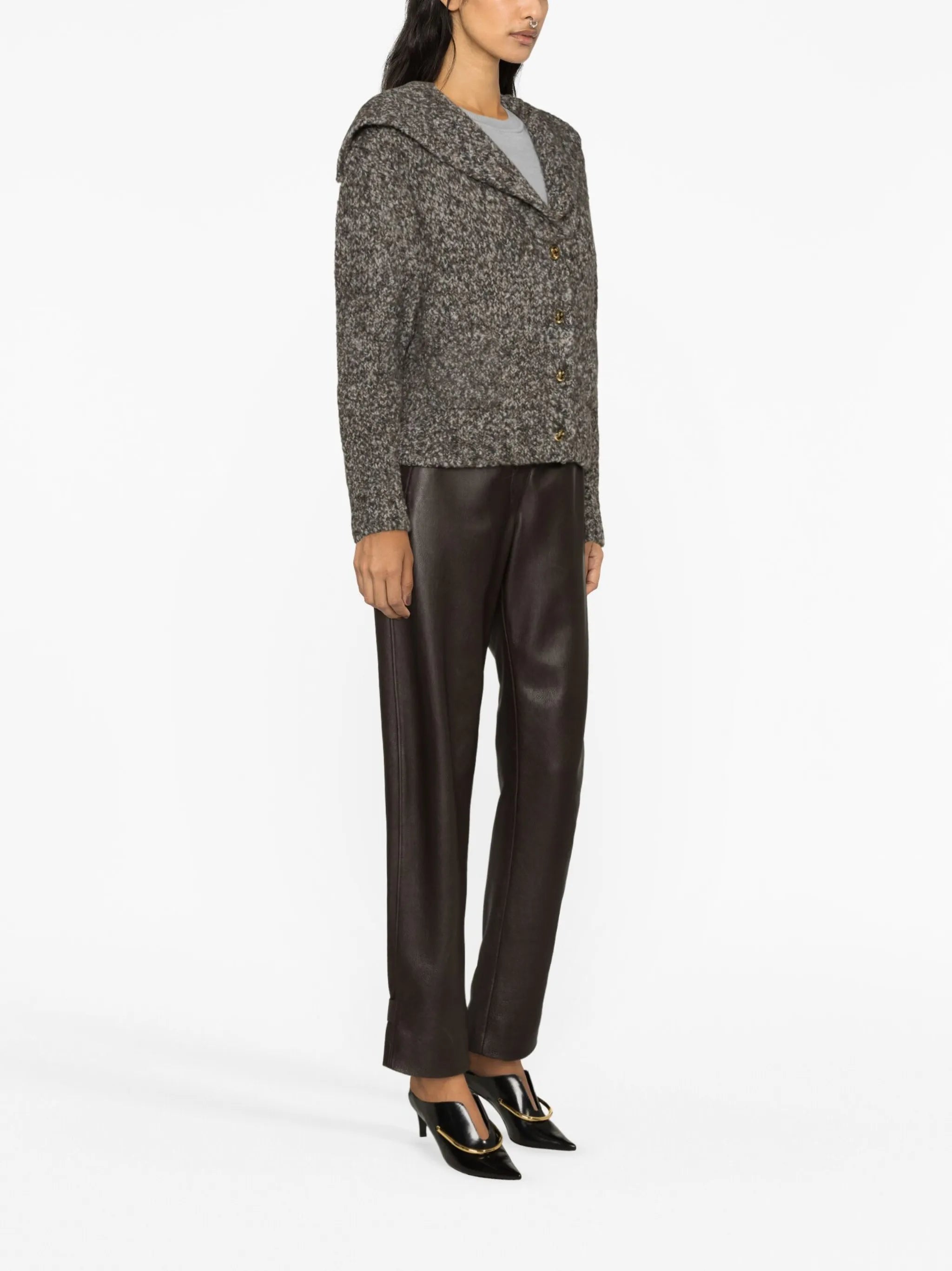 spread-collar chunky-knit cardigan