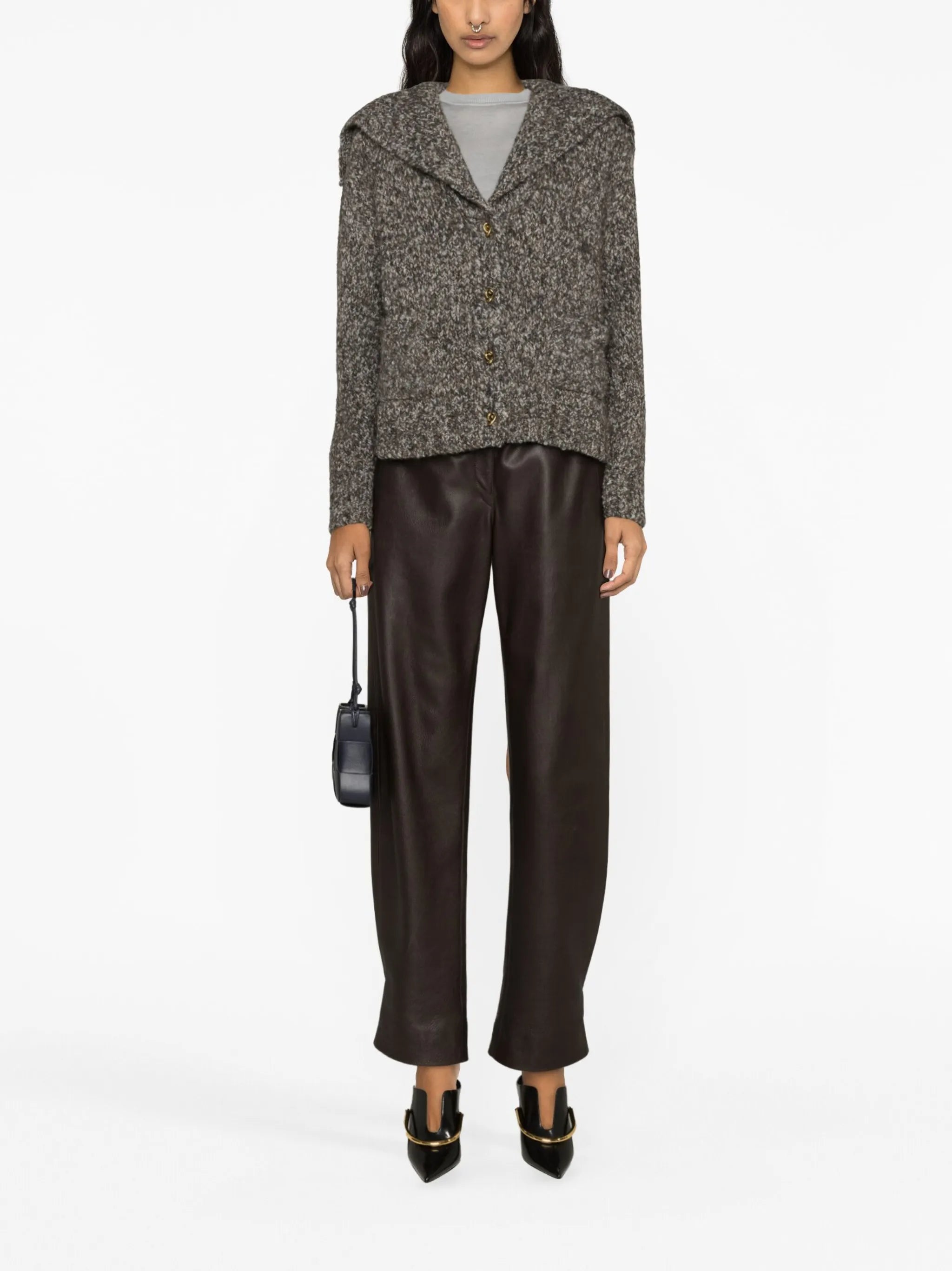 spread-collar chunky-knit cardigan
