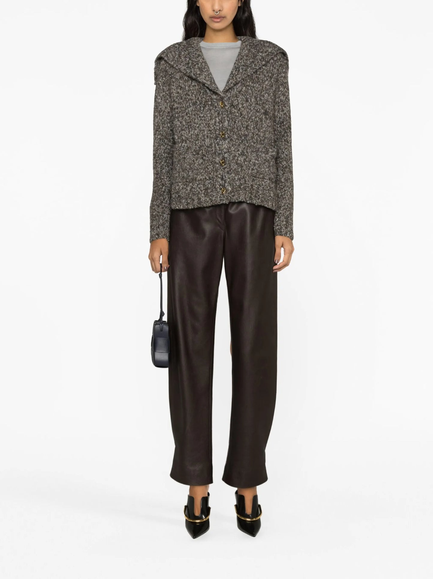 spread-collar chunky-knit cardigan