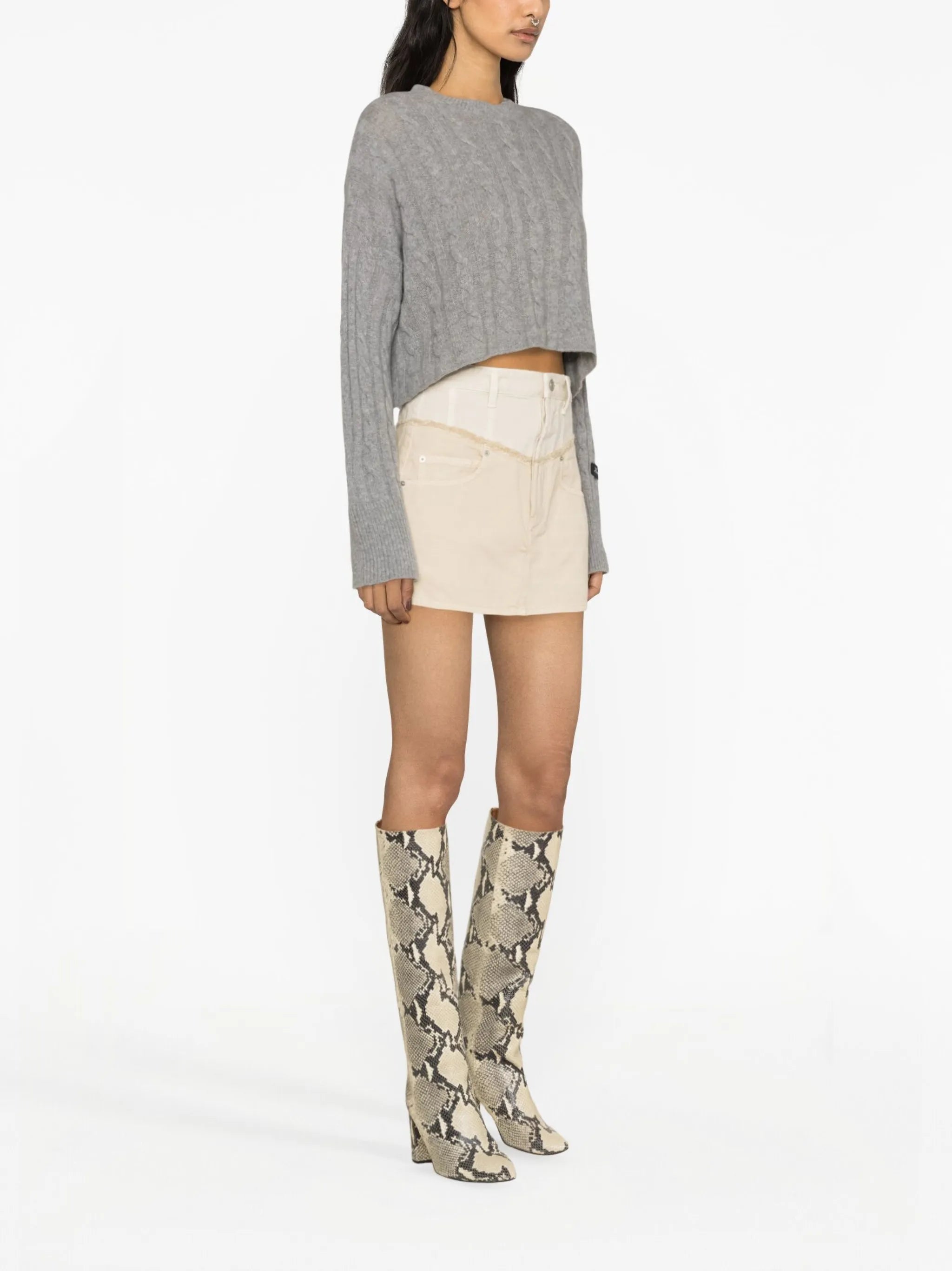 two-tone panelled denim miniskirt
