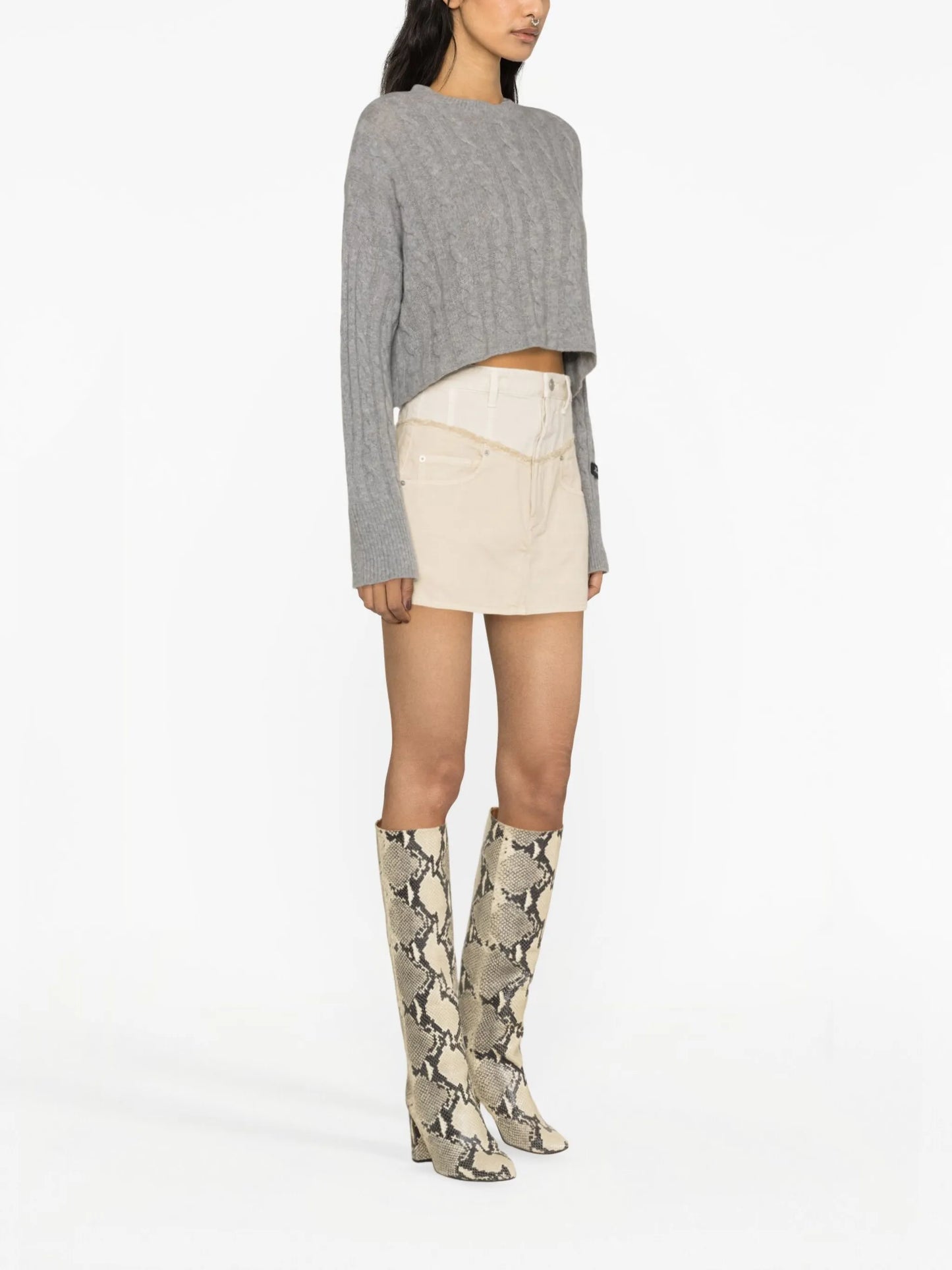 two-tone panelled denim miniskirt