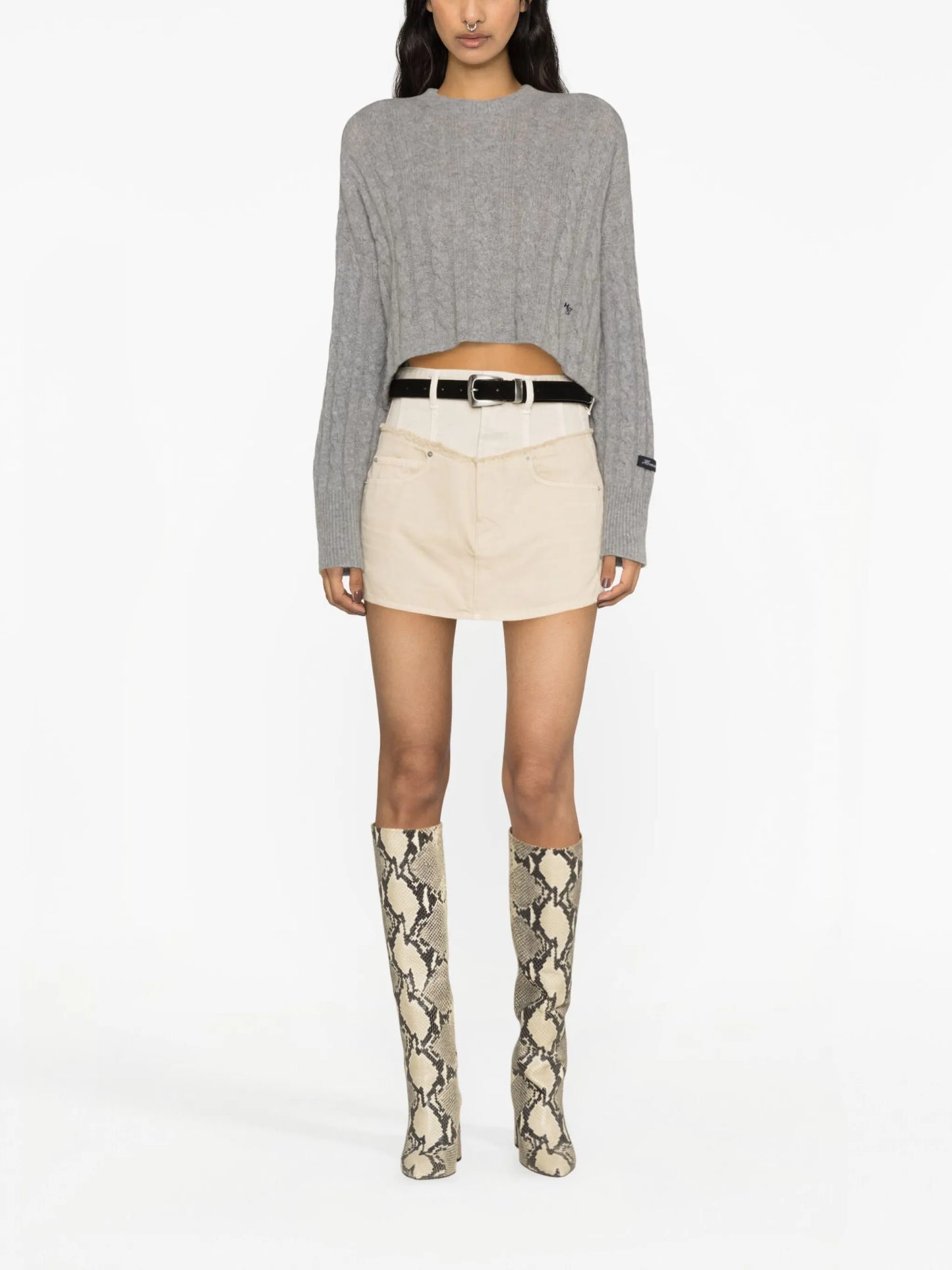 two-tone panelled denim miniskirt