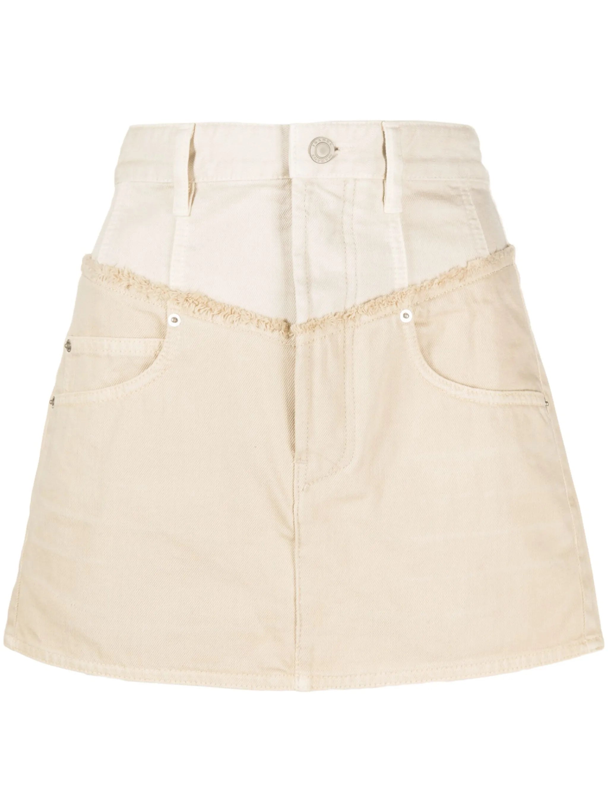 two-tone panelled denim miniskirt
