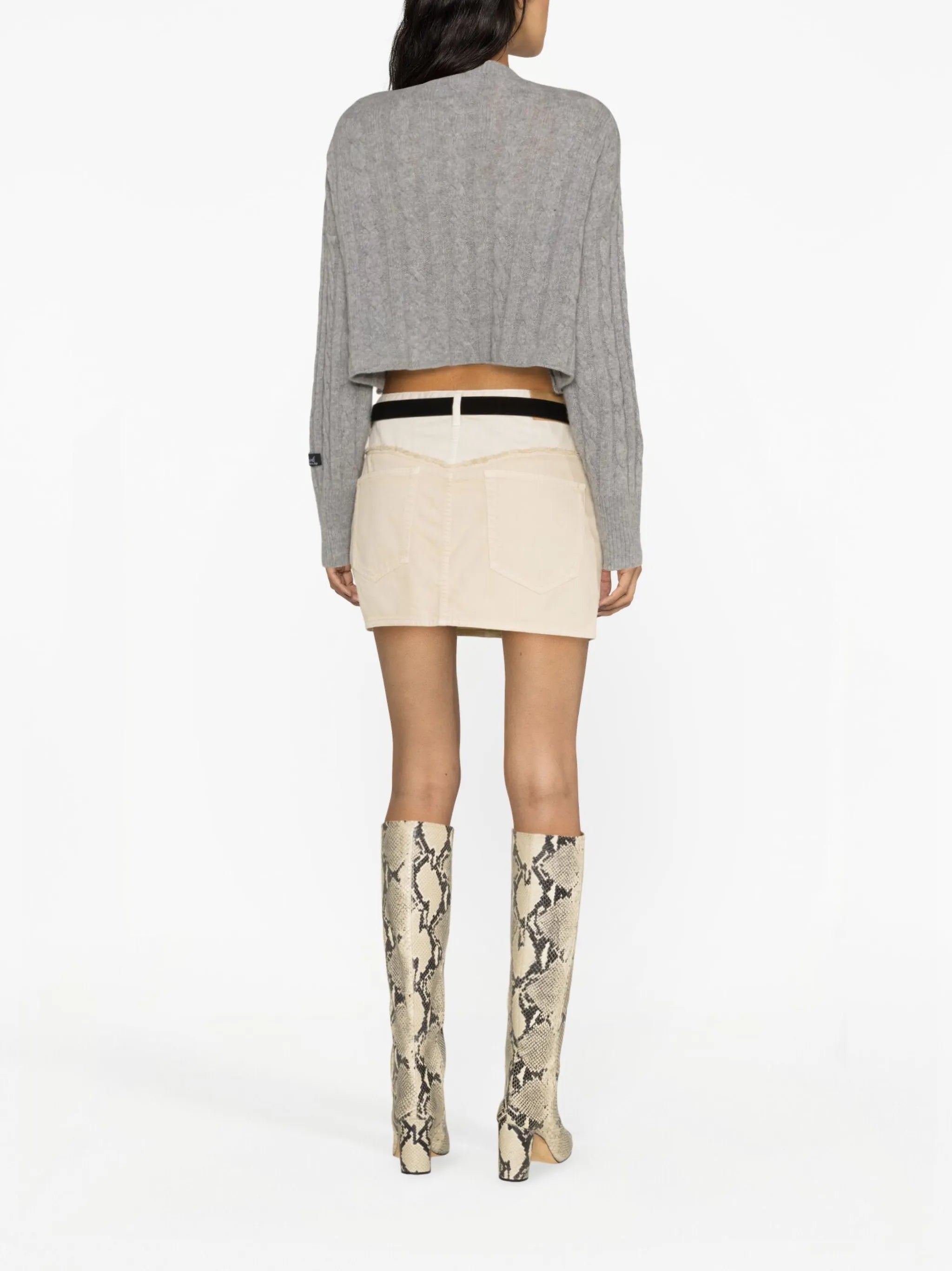 two-tone panelled denim miniskirt