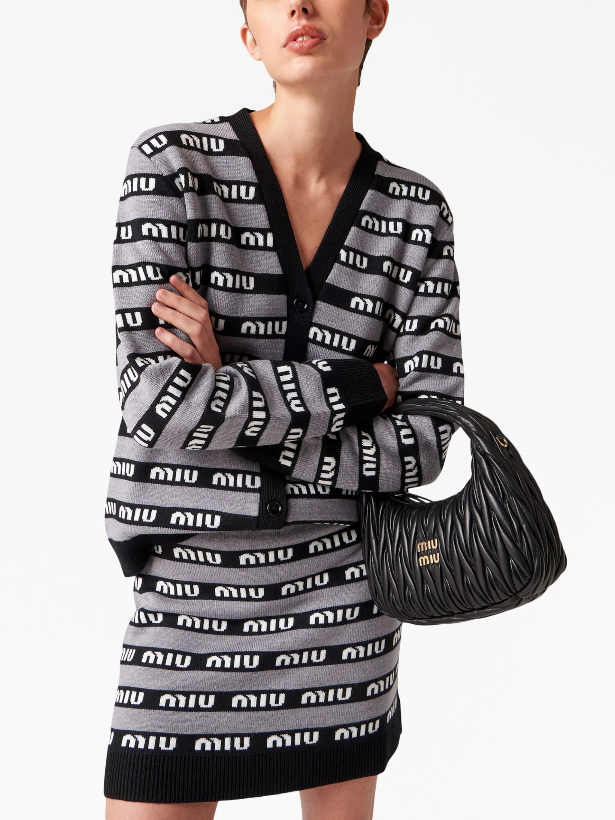logo-intarsia wool cardigan