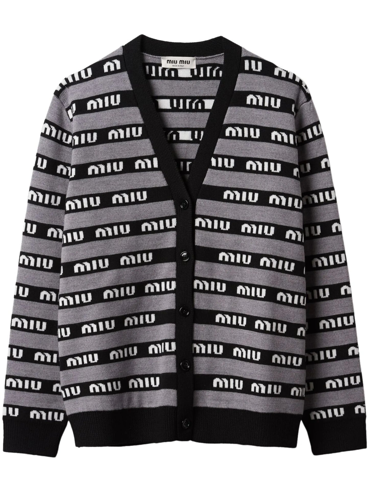 logo-intarsia wool cardigan