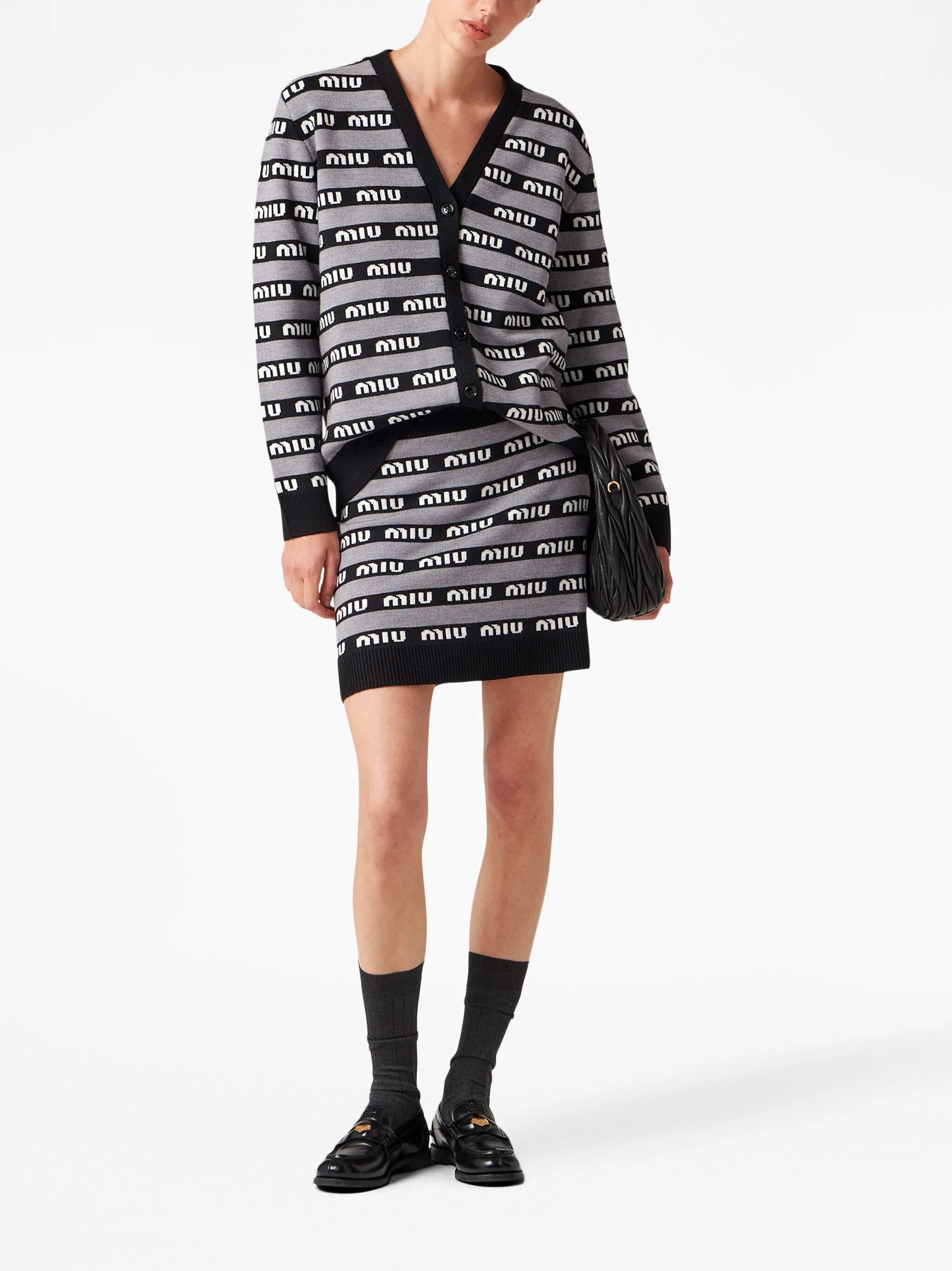 logo-intarsia wool cardigan