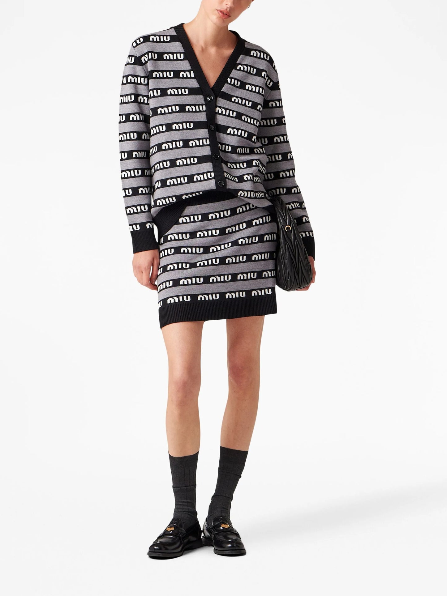 logo-intarsia wool cardigan