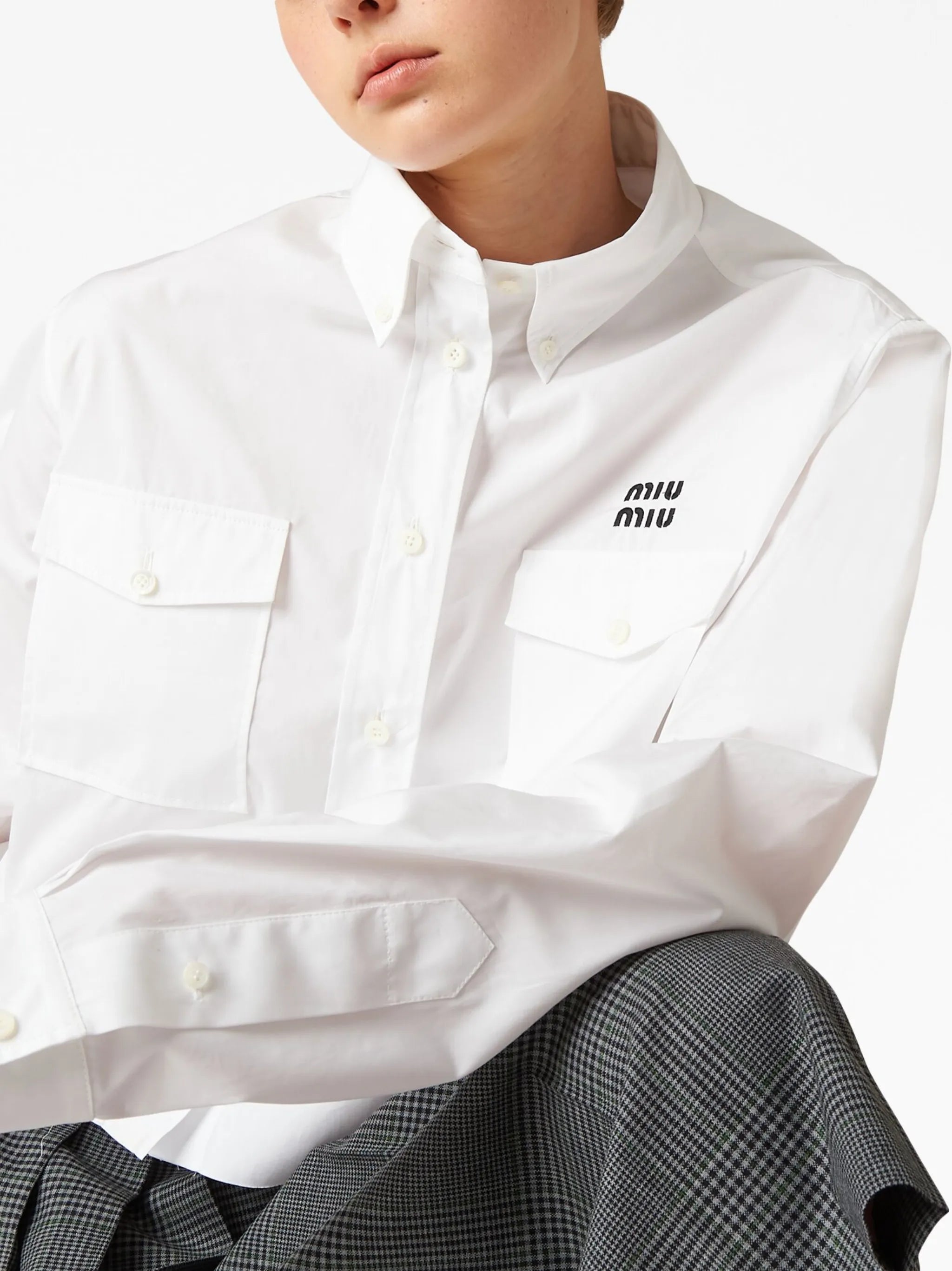 logo-embroidered cropped poplin shirt