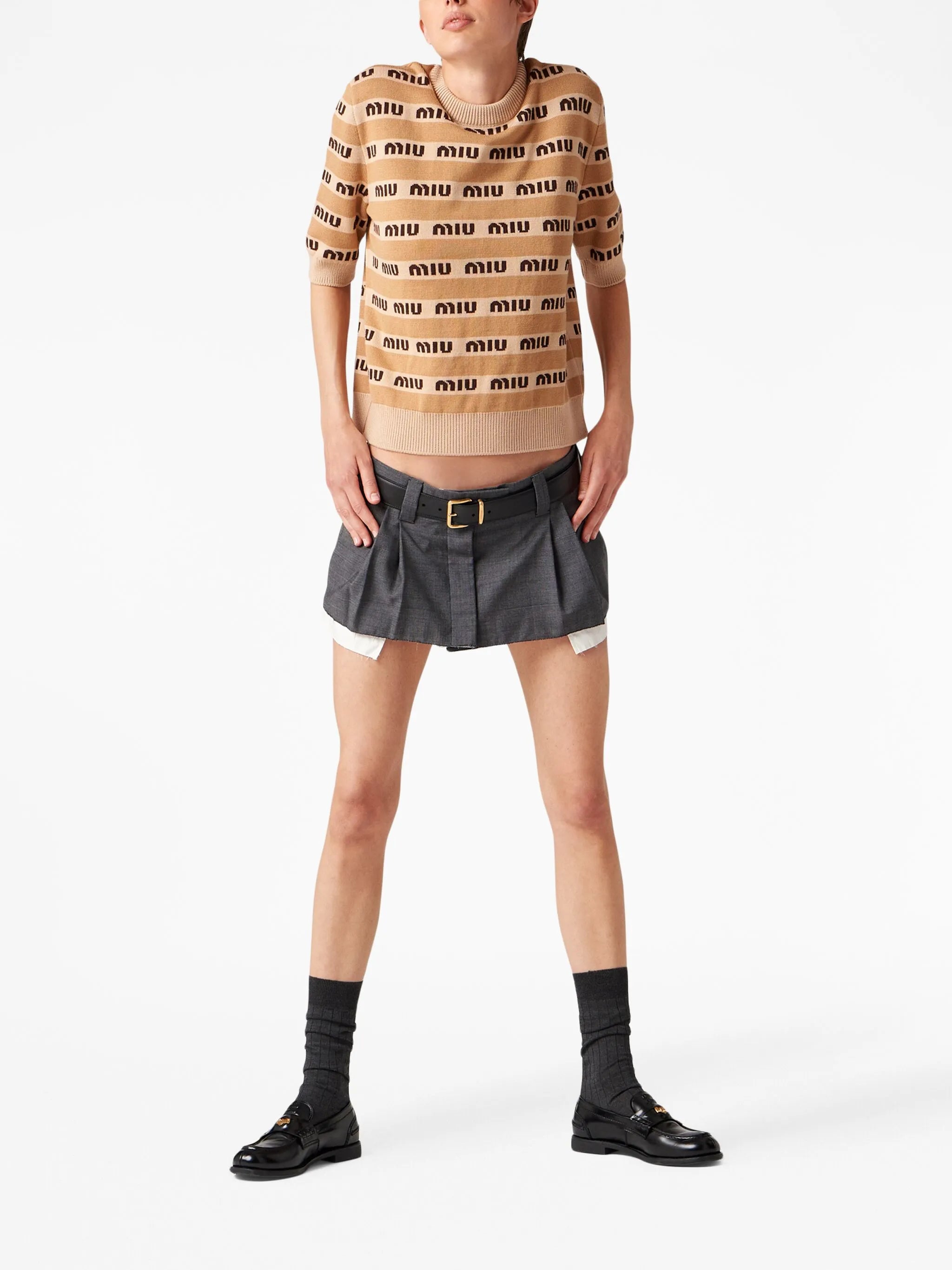 logo-intarsia short-sleeve wool sweater